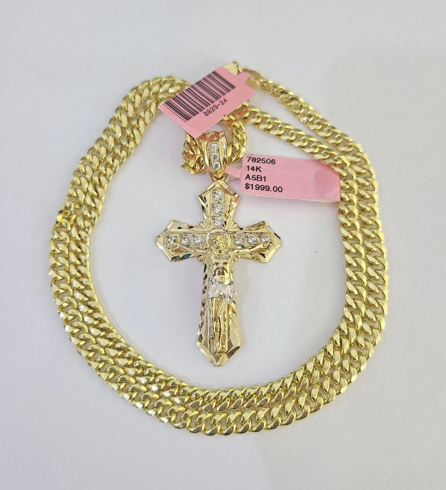 Real 14k Chain Cross Charm Set Miami Cuban Link 5mm 18"-30" Necklace Pendant - Image 3