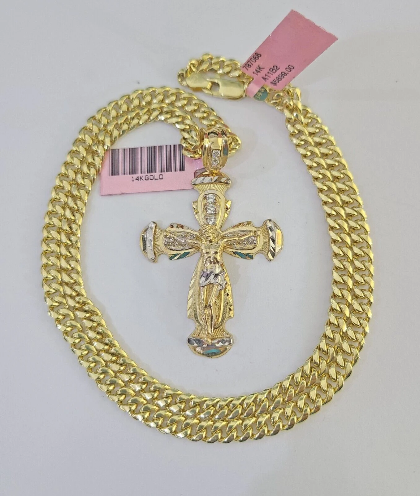Real 14k Chain Cross Charm Set Miami Cuban Link 5mm 18"-30" Necklace Pendant - Image 4
