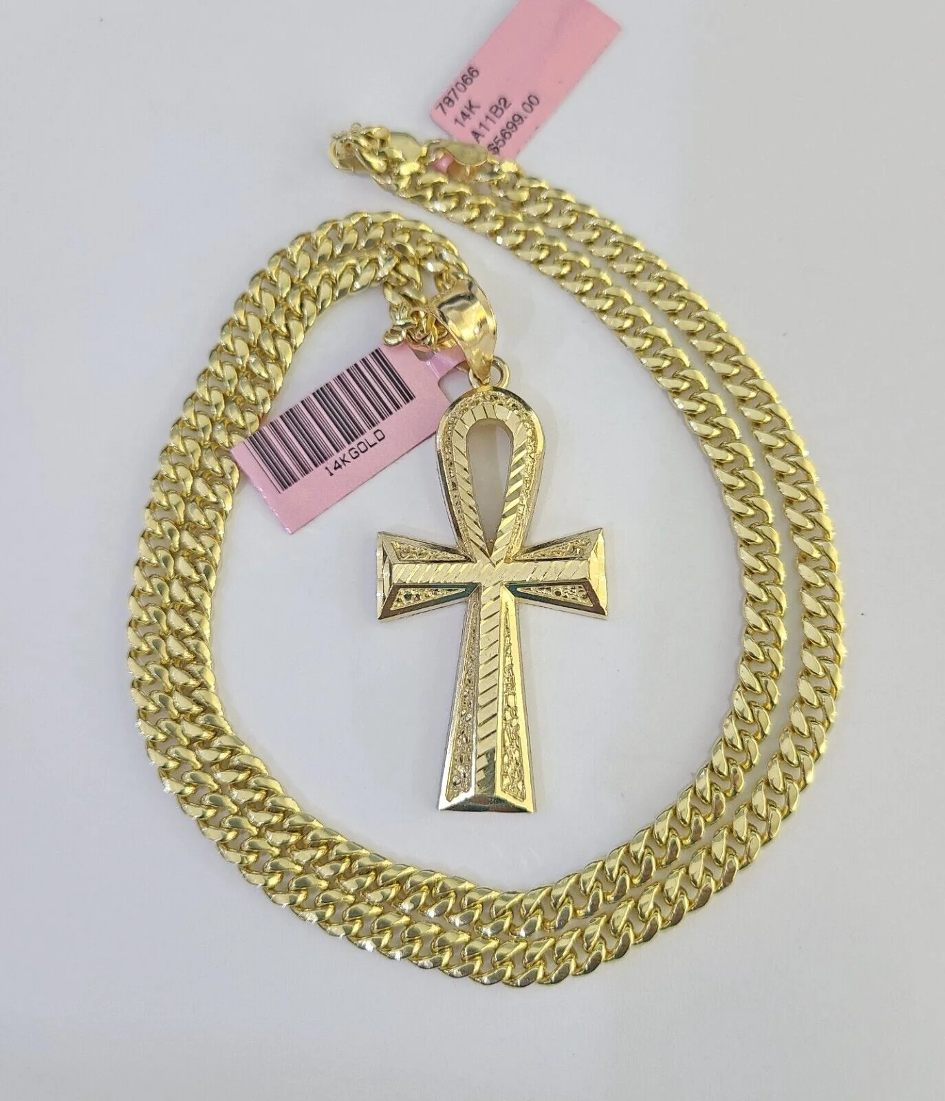 Real 14k Chain Cross Charm Set Miami Cuban Link 5mm 18"-30" Necklace Pendant - Image 3