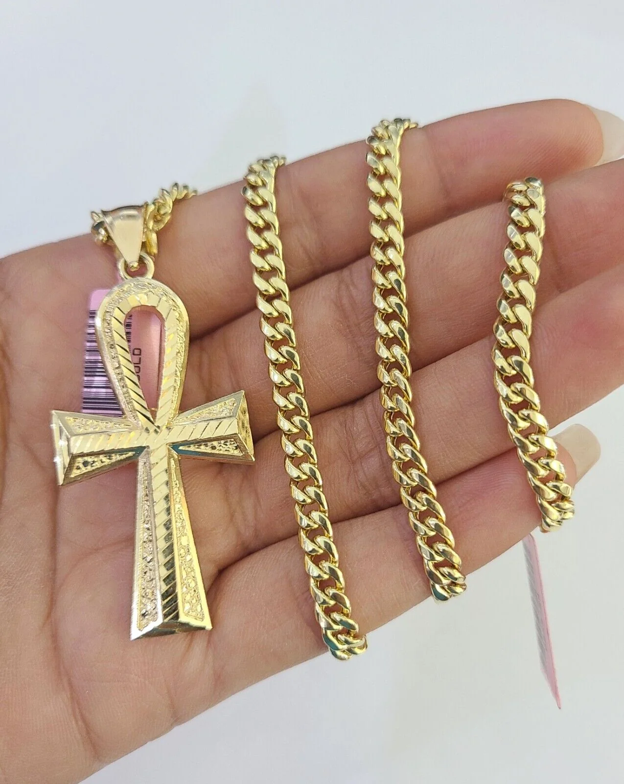 Real 14k Chain Cross Charm Set Miami Cuban Link 5mm 18"-30" Necklace Pendant - Image 4