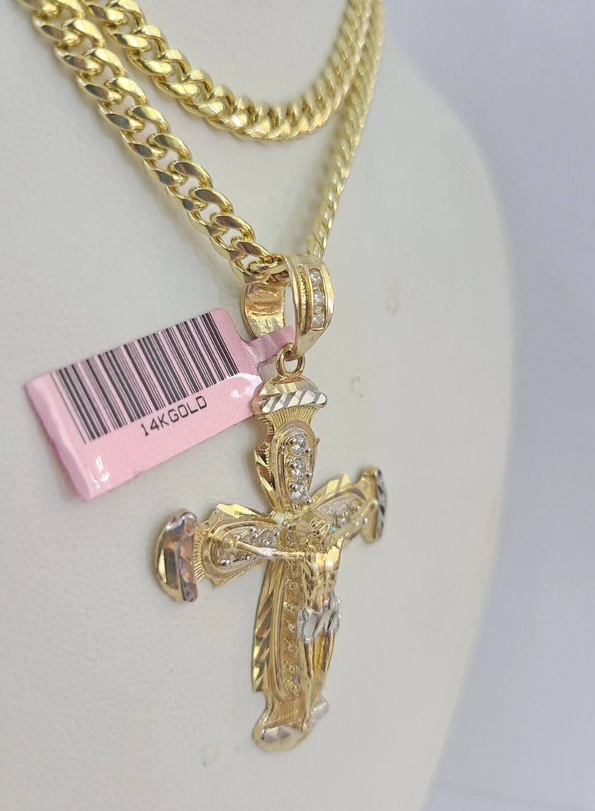 Real 14k Chain Cross Charm Set Miami Cuban Link 5mm 18"-30" Necklace Pendant - Image 6