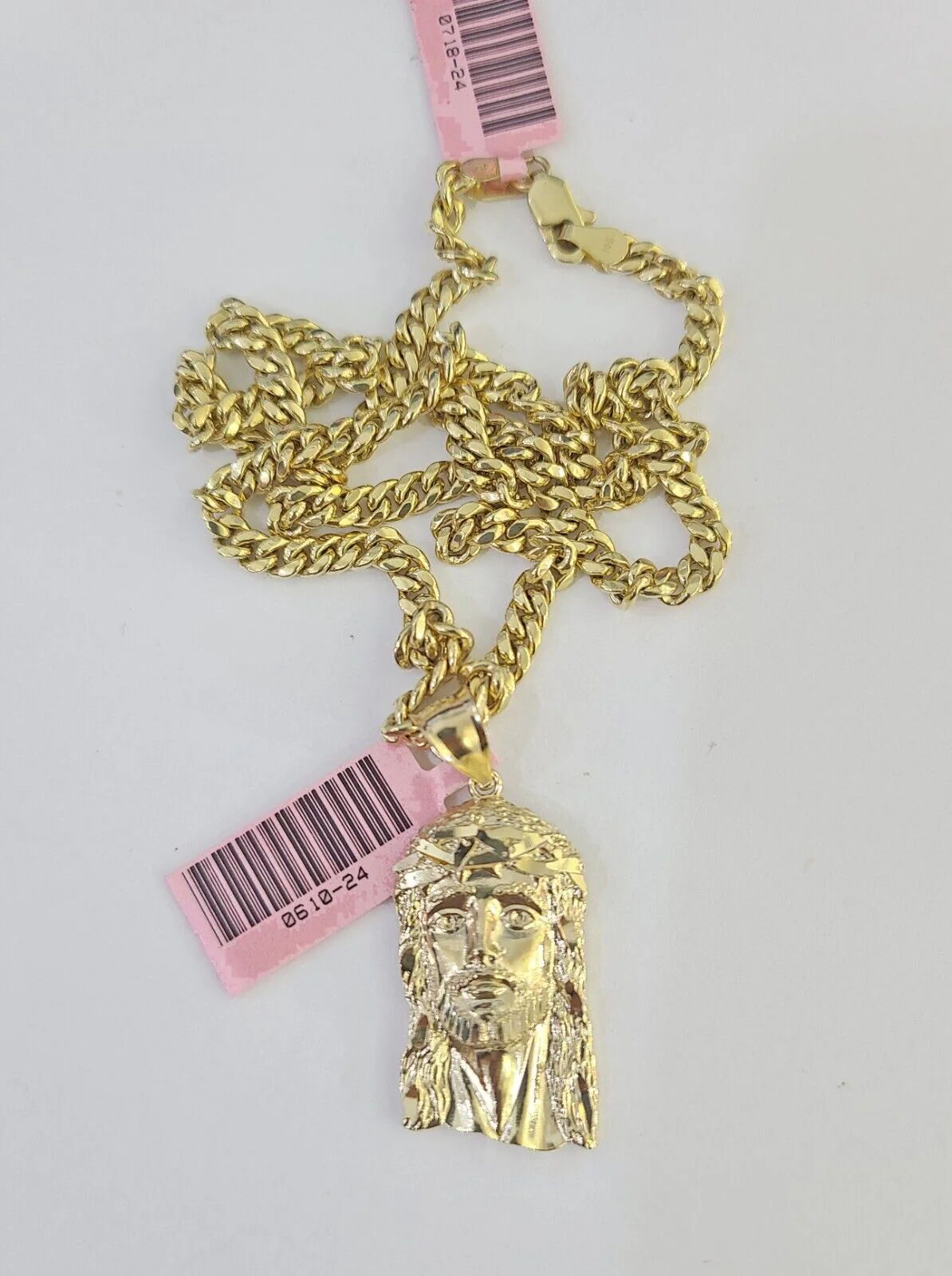 Real 14k Chain Jesus Head Charm Set Miami Cuban Link 4mm Necklace Pendant - Image 2