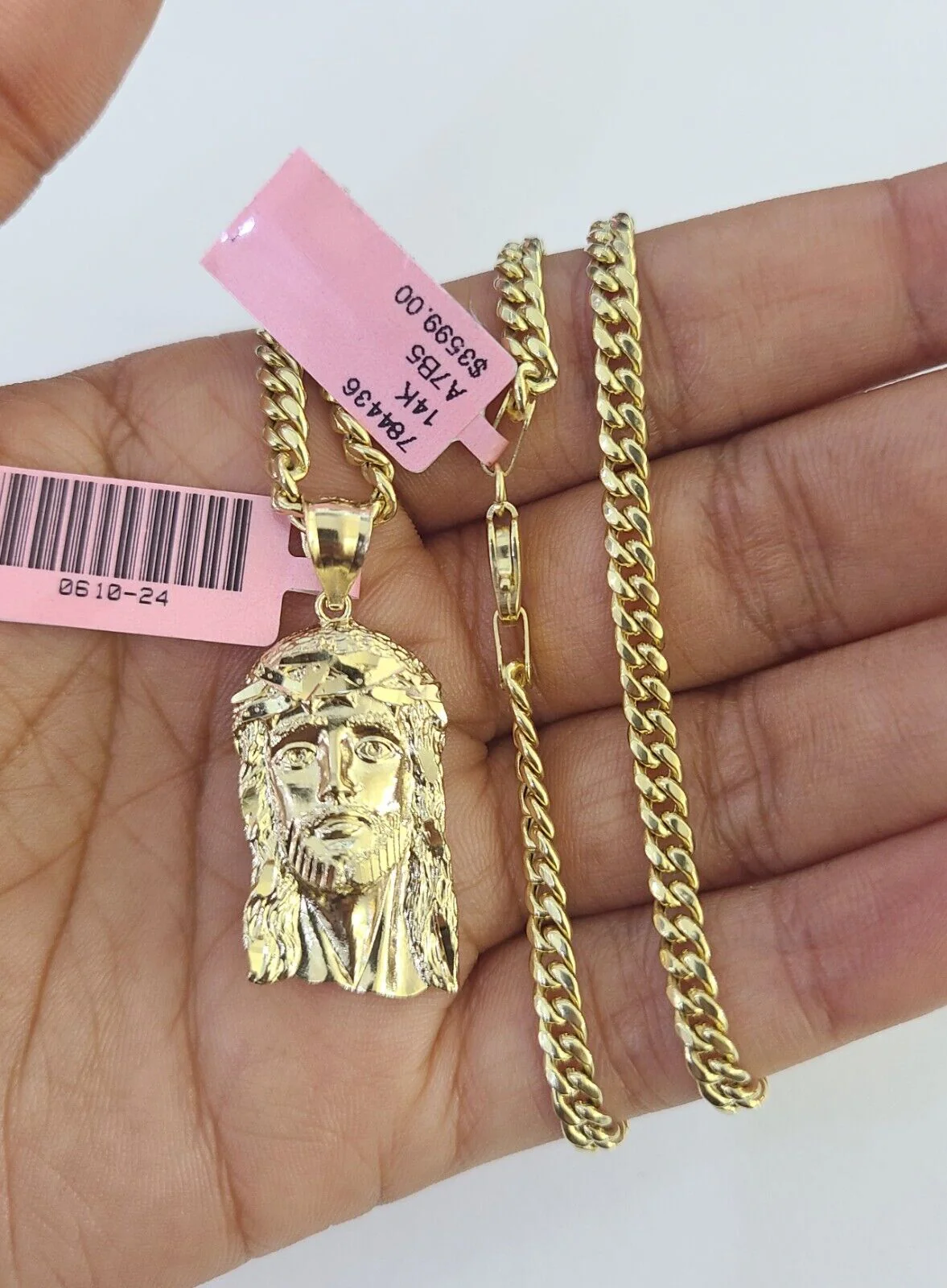 Real 14k Chain Jesus Head Charm Set Miami Cuban Link 4mm Necklace Pendant - Image 5
