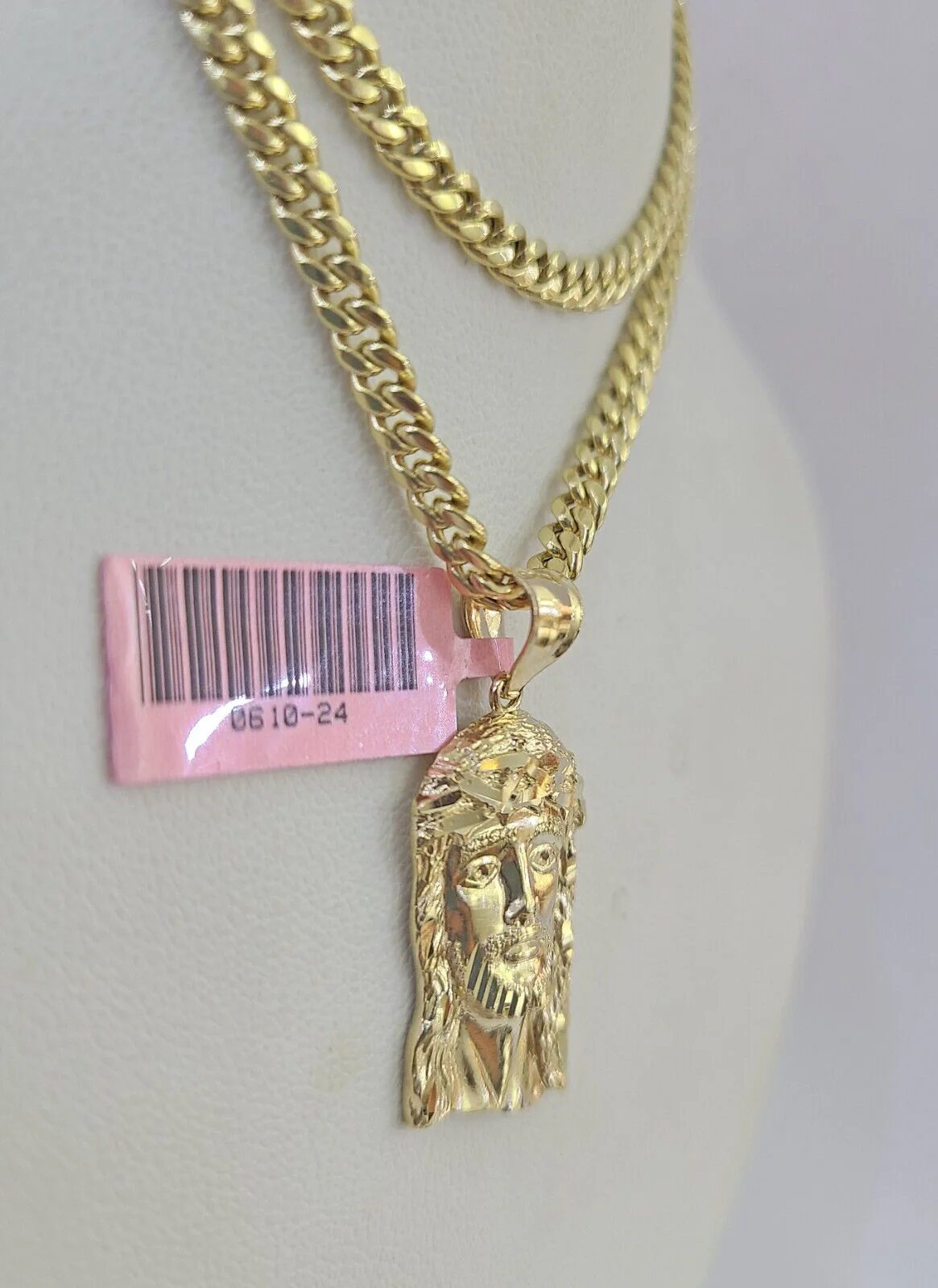 Real 14k Chain Jesus Head Charm Set Miami Cuban Link 4mm Necklace Pendant - Image 6