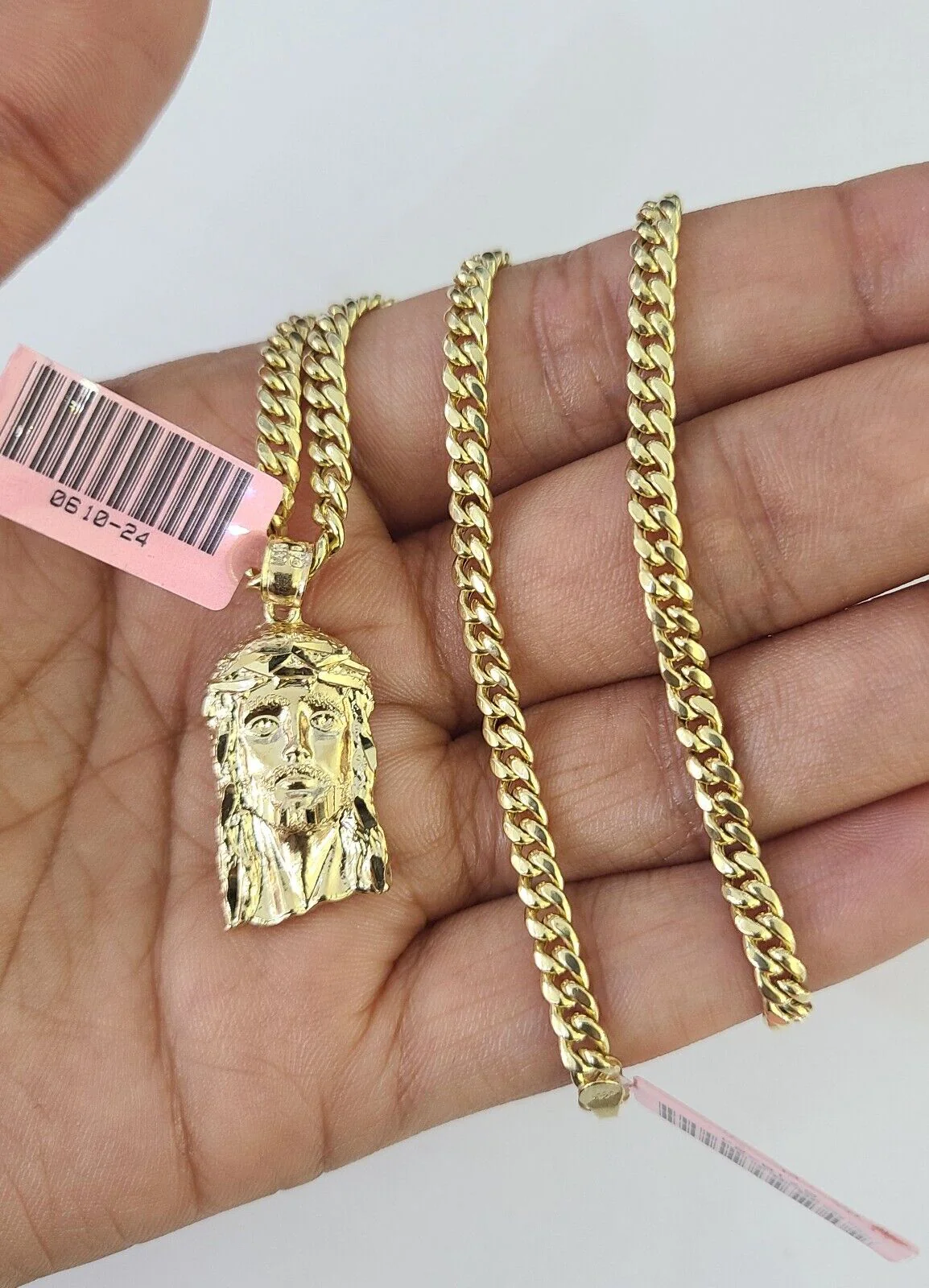 Real 14k Chain Jesus Head Charm Set Miami Cuban Link 4mm Necklace Pendant - Image 3