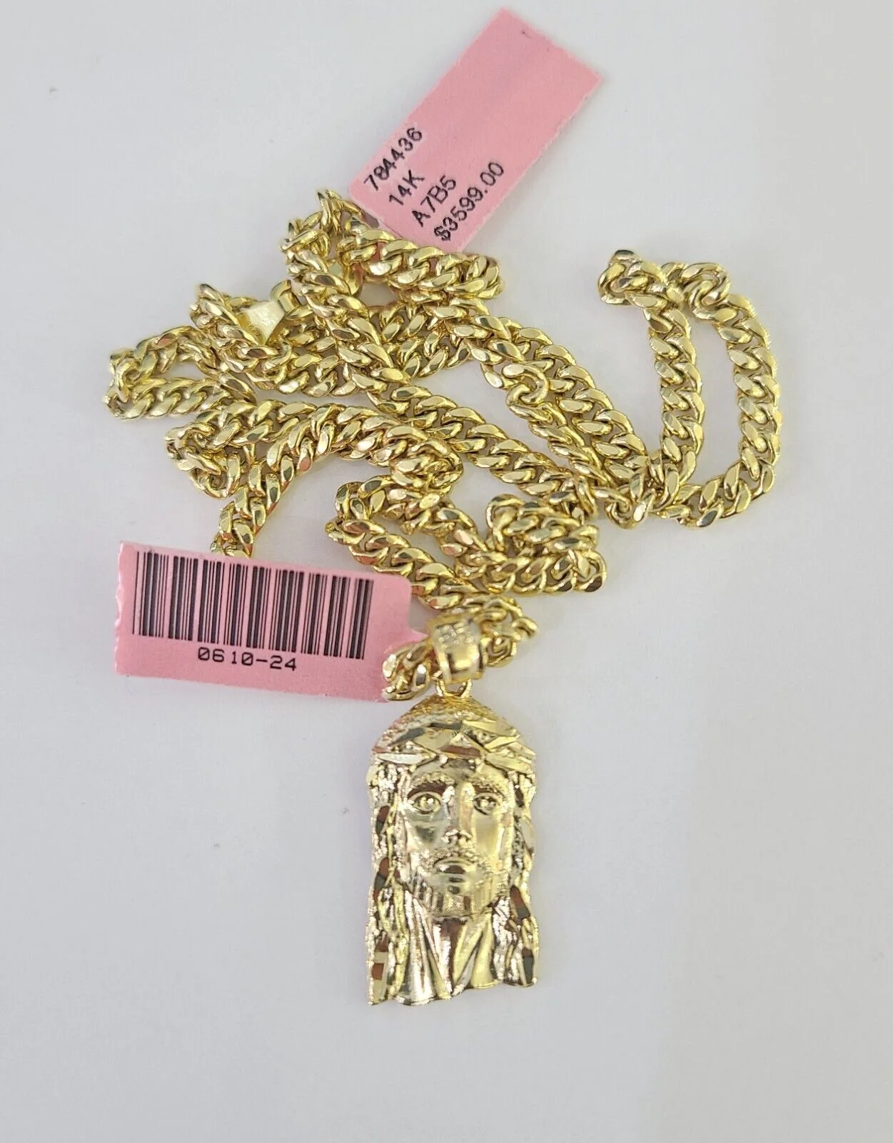 Real 14k Chain Jesus Head Charm Set Miami Cuban Link 4mm Necklace Pendant - Image 4