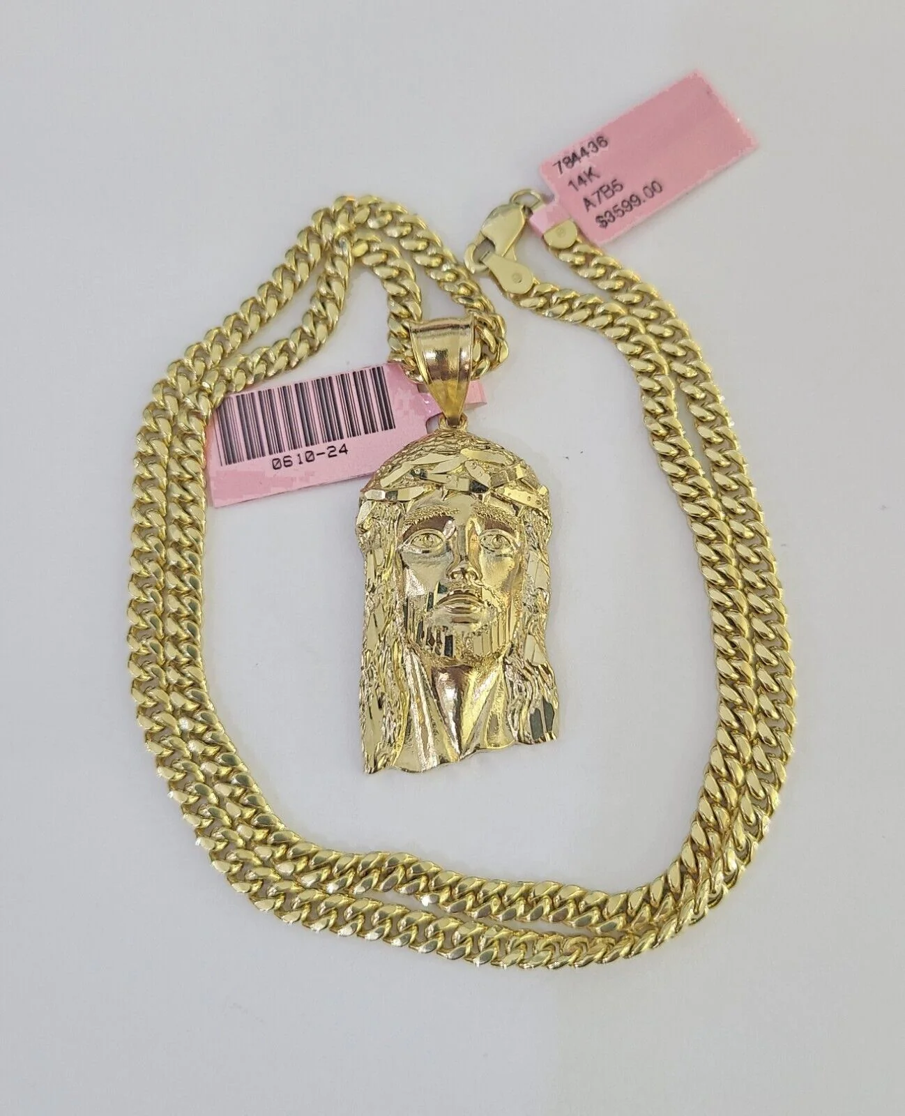 Real 14k Chain Jesus Head Charm Set Miami Cuban Link 4mm Necklace Pendant - Image 3