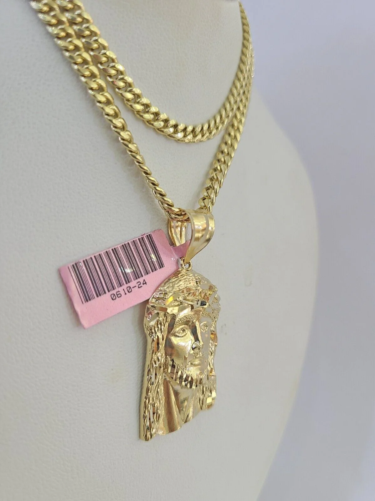 Real 14k Chain Jesus Head Charm Set Miami Cuban Link 4mm Necklace Pendant - Image 6