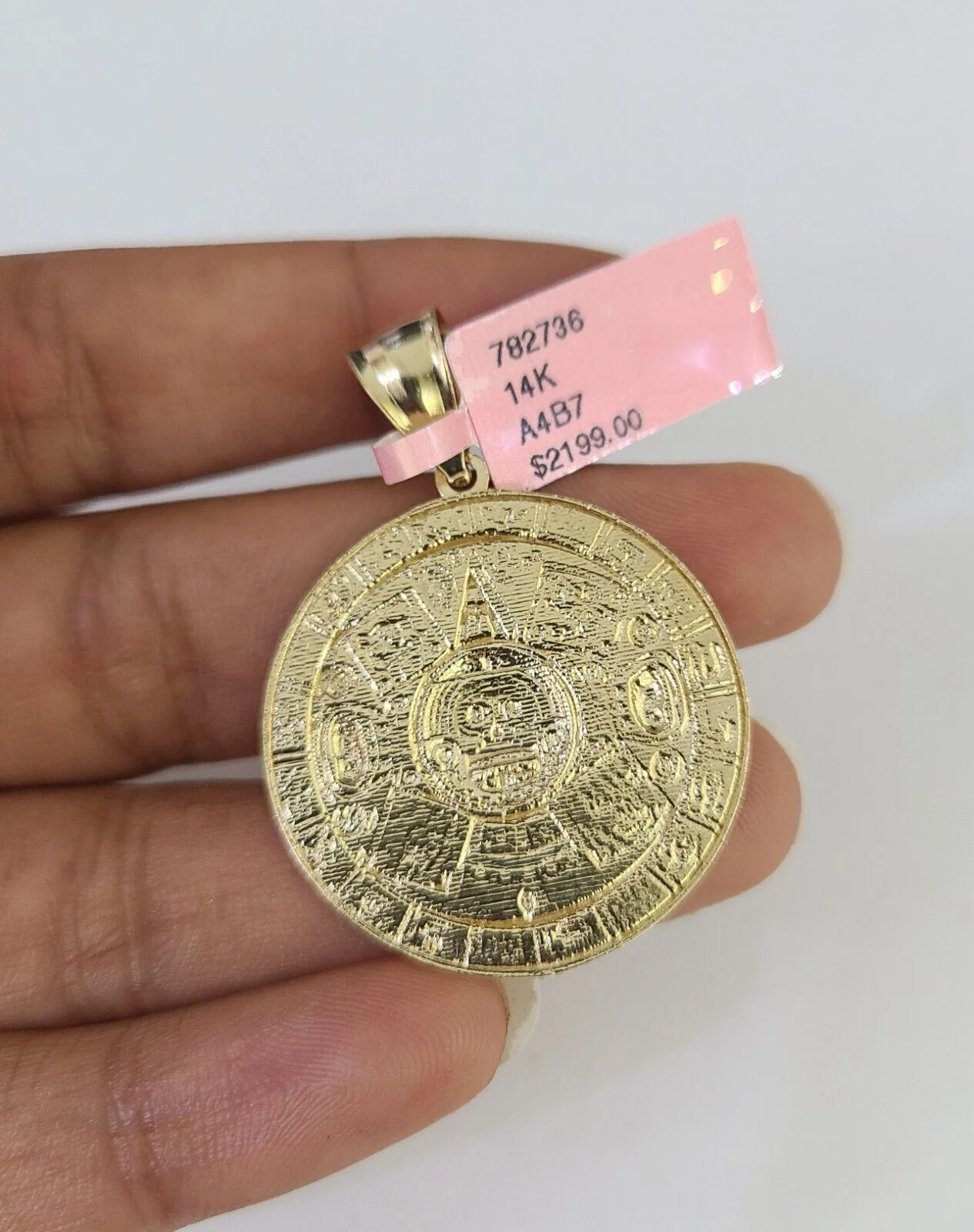 Real 14k Chain Mayan Calendar Charm Set Miami Cuban Link 4mm Necklace Pendant - Image 7