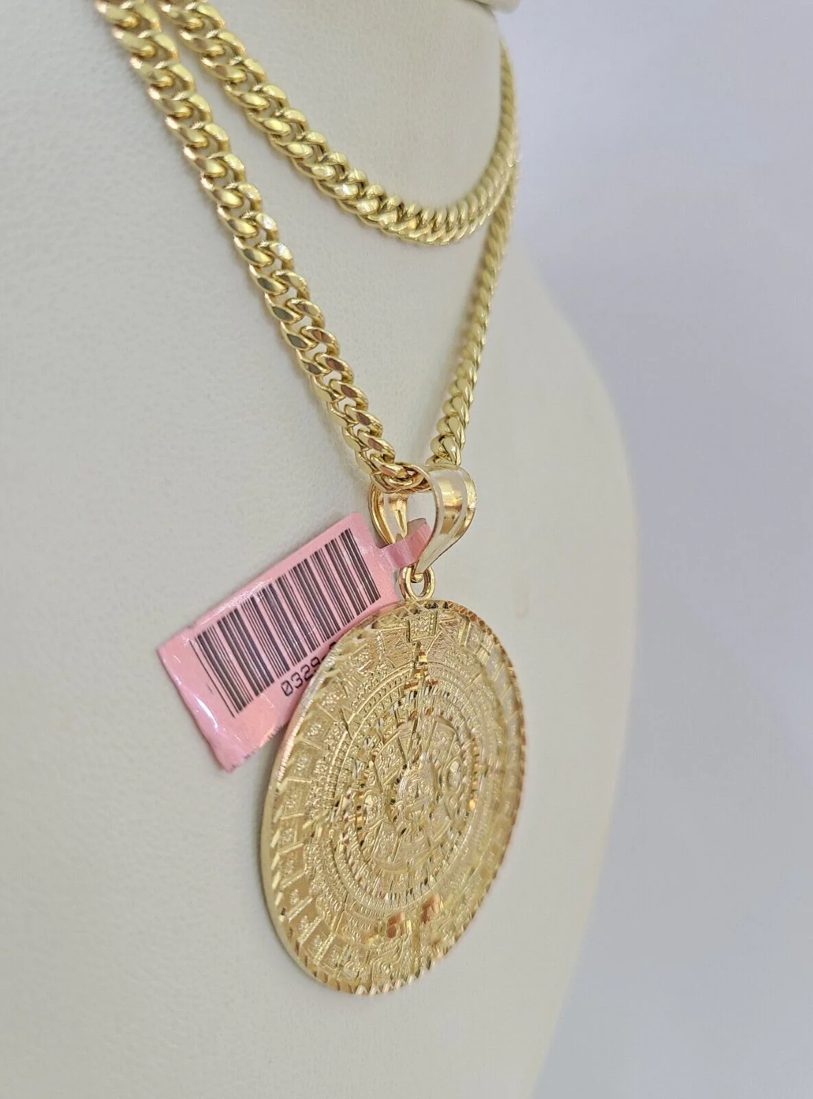 Real 14k Chain Mayan Calendar Charm Set Miami Cuban Link 4mm Necklace Pendant - Image 2