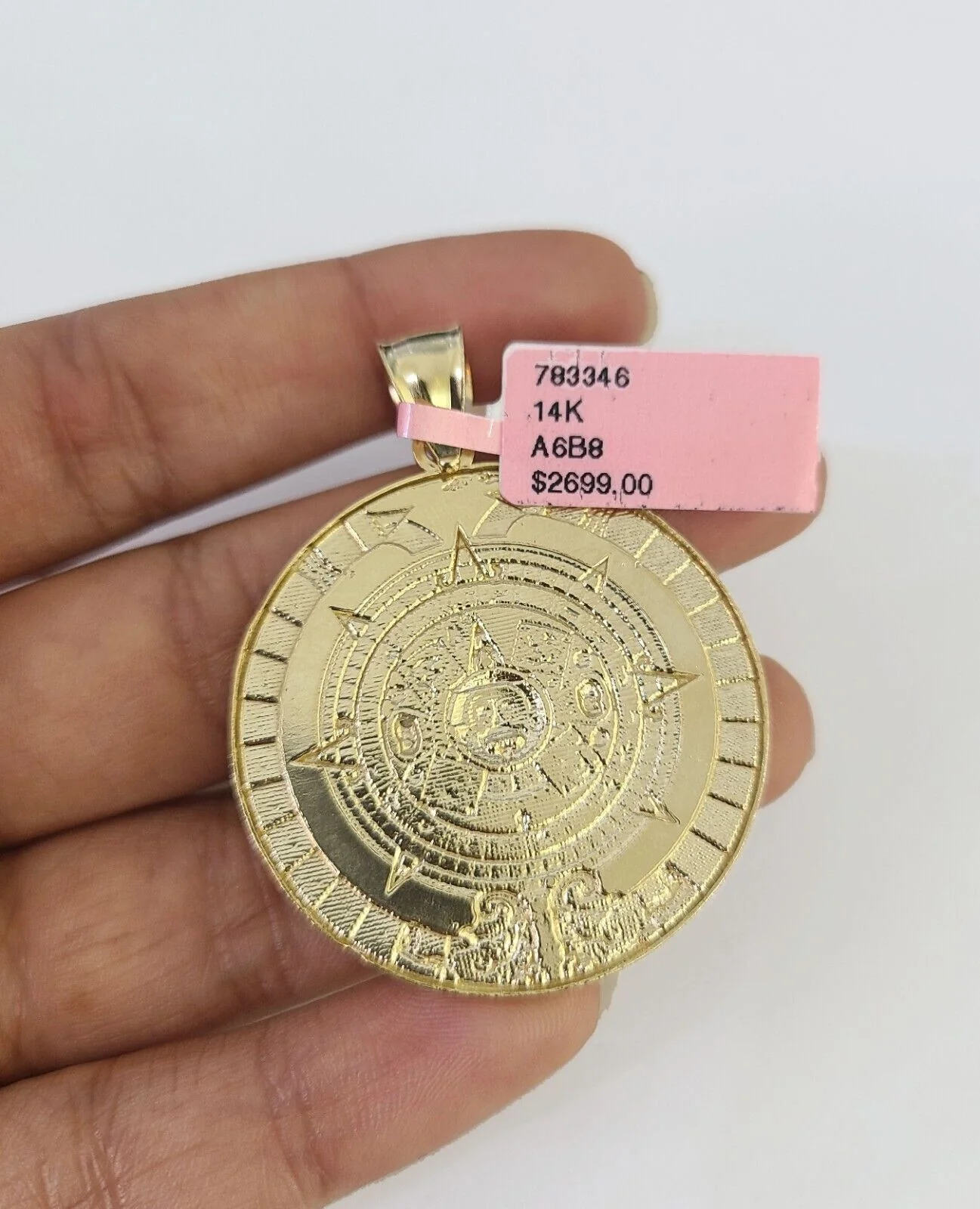 Real 14k Chain Mayan Calendar Charm Set Miami Cuban Link 4mm Necklace Pendant - Image 7
