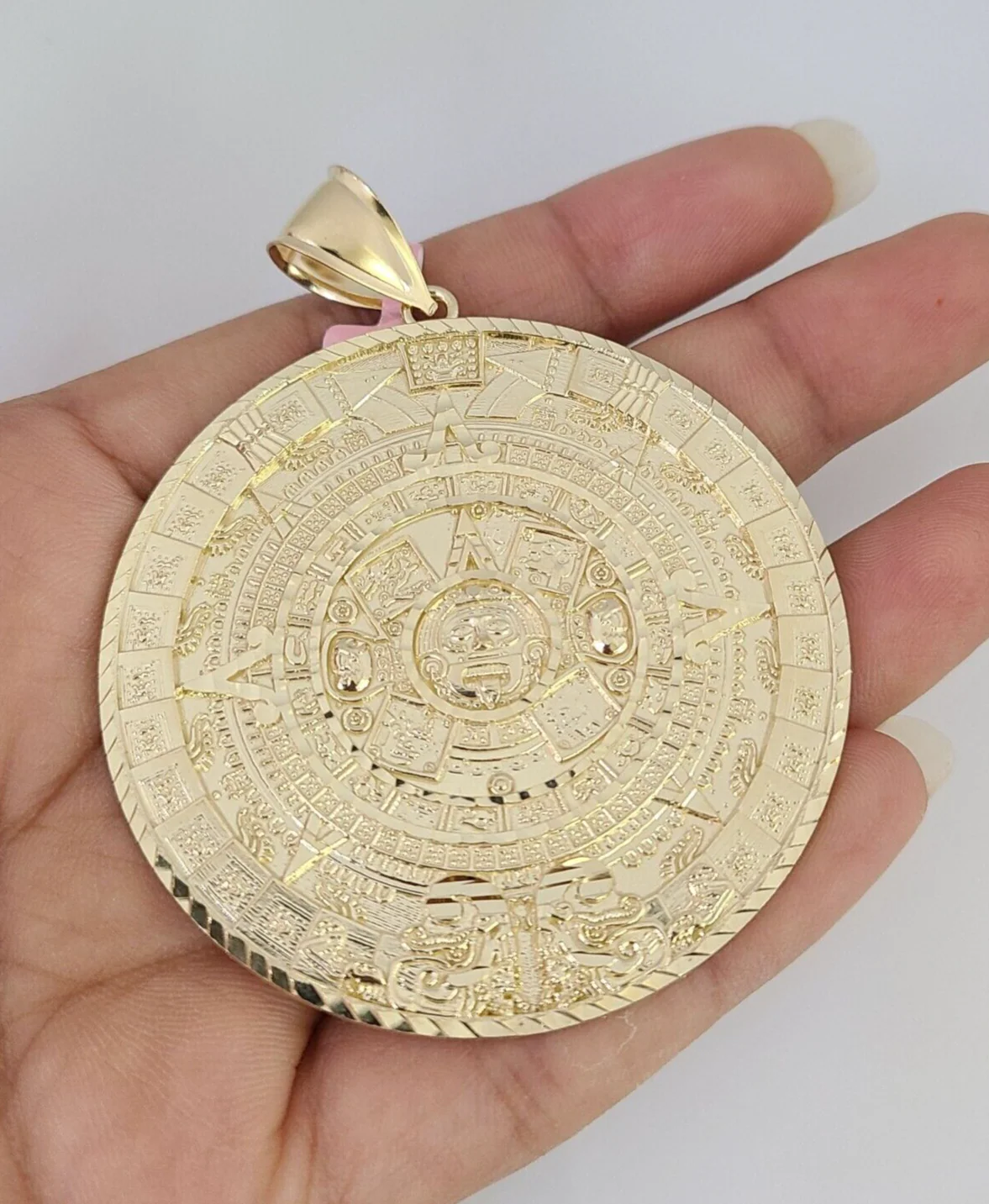 Real 14k Circular Mayan Calendar Pendant Charm 14kt Yellow Gold - Image 2