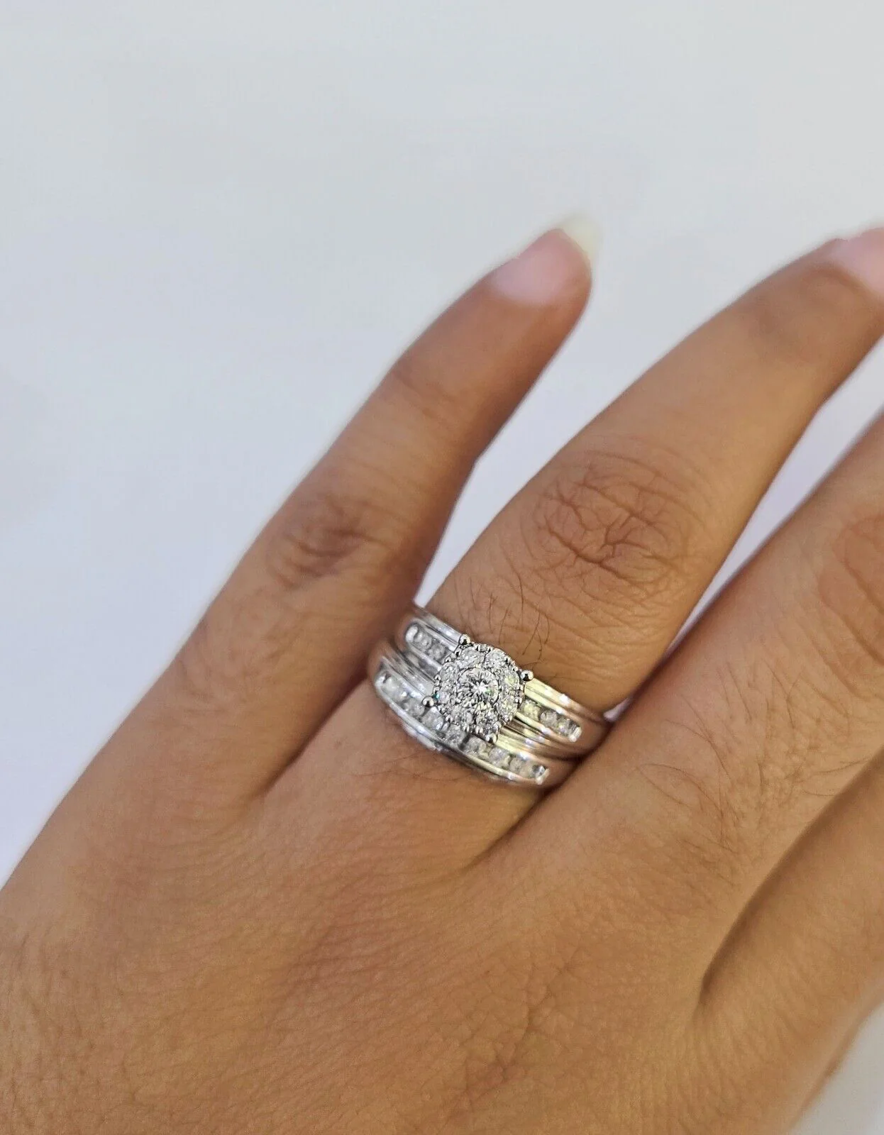 REAL 14k Diamond Ring White Gold Ladies Men Trio SET Wedding Engagement Genuine - Image 4