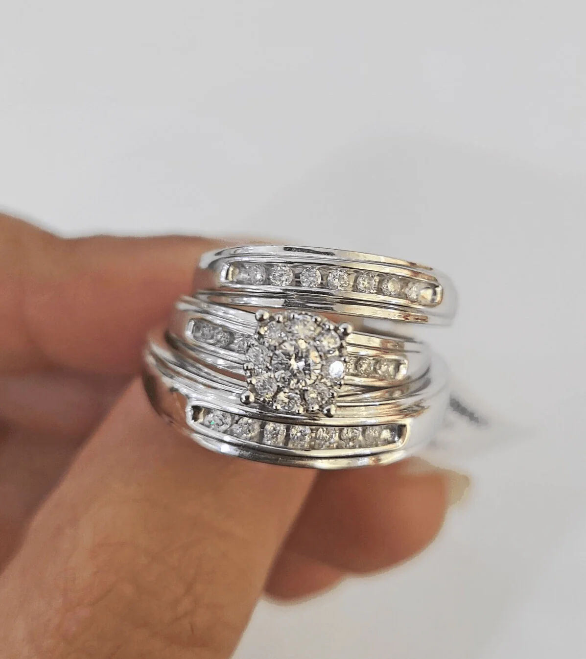 REAL 14k Diamond Ring White Gold Ladies Men Trio SET Wedding Engagement Genuine - Image 6
