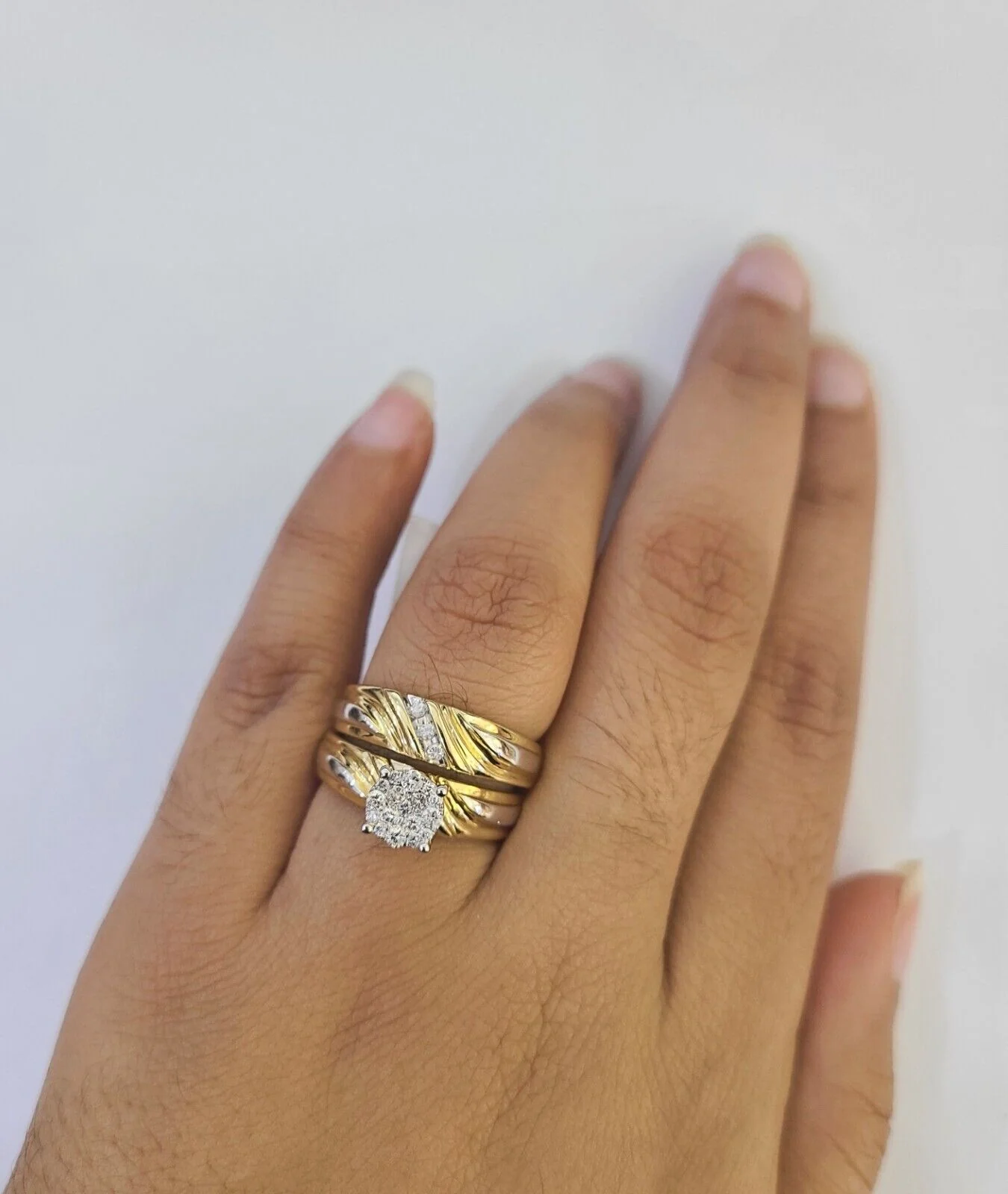 REAL 14k Diamond Ring Yellow Gold Ladies Men Trio SET Wedding Engagement Genuine - Image 10