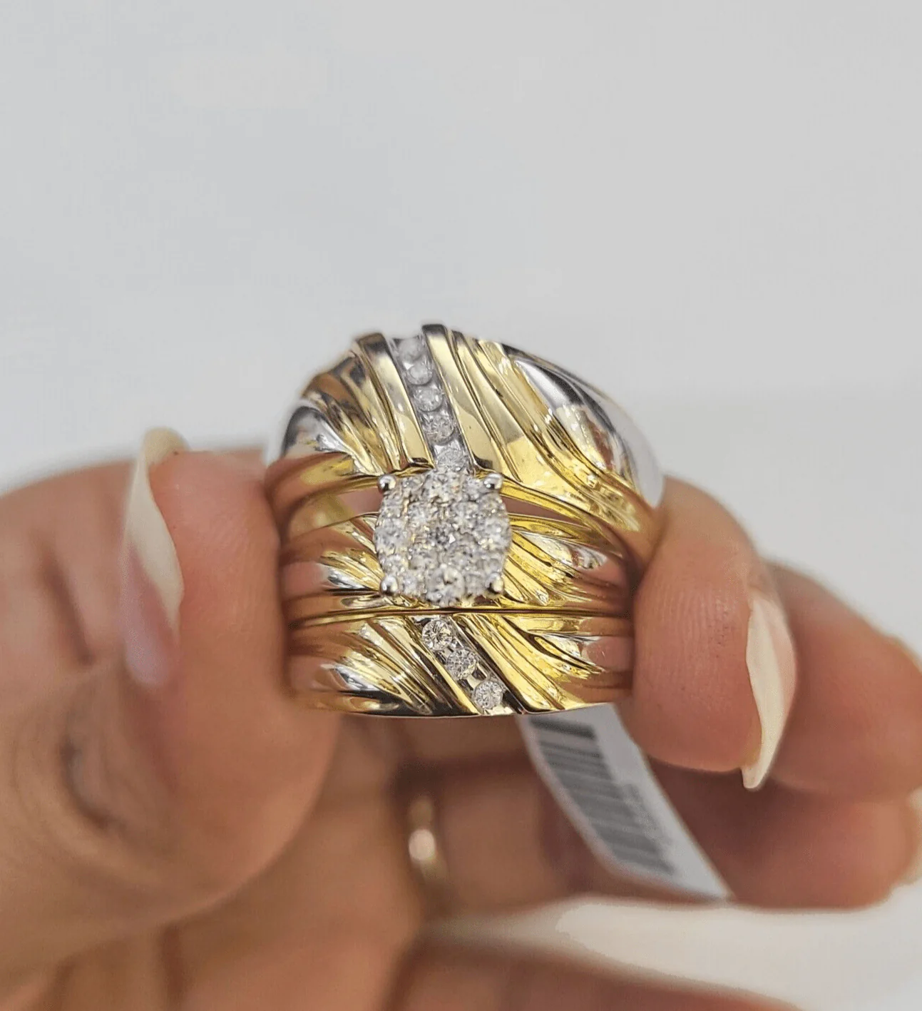 REAL 14k Diamond Ring Yellow Gold Ladies Men Trio SET Wedding Engagement Genuine - Image 6