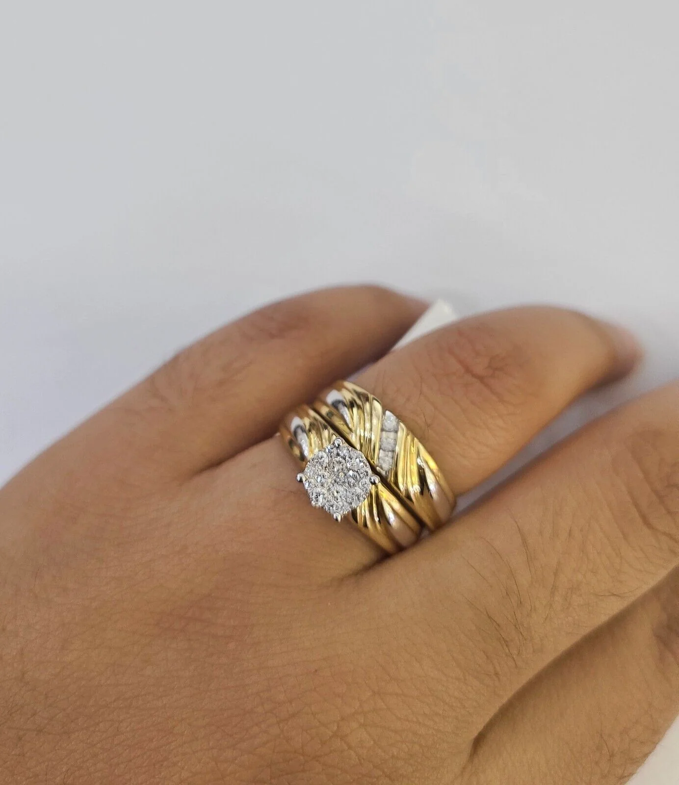 REAL 14k Diamond Ring Yellow Gold Ladies Men Trio SET Wedding Engagement Genuine - Image 7