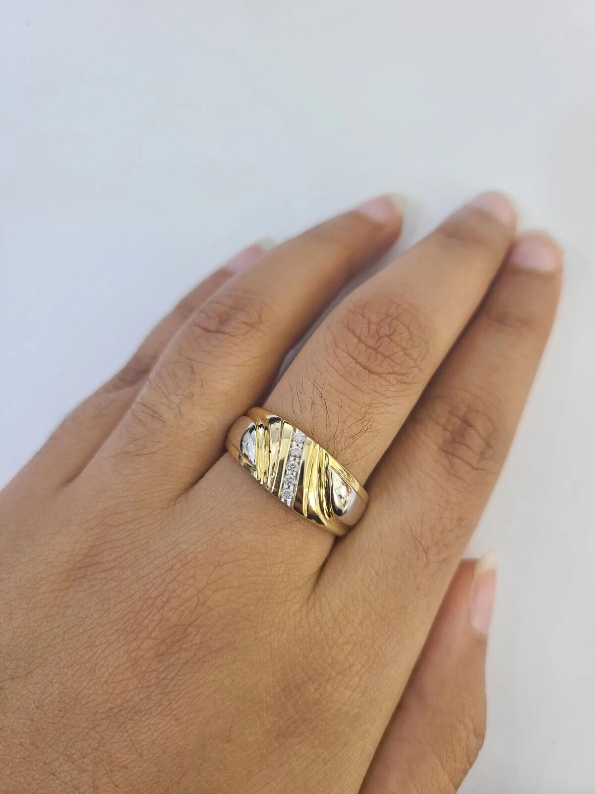 REAL 14k Diamond Ring Yellow Gold Ladies Men Trio SET Wedding Engagement Genuine - Image 8