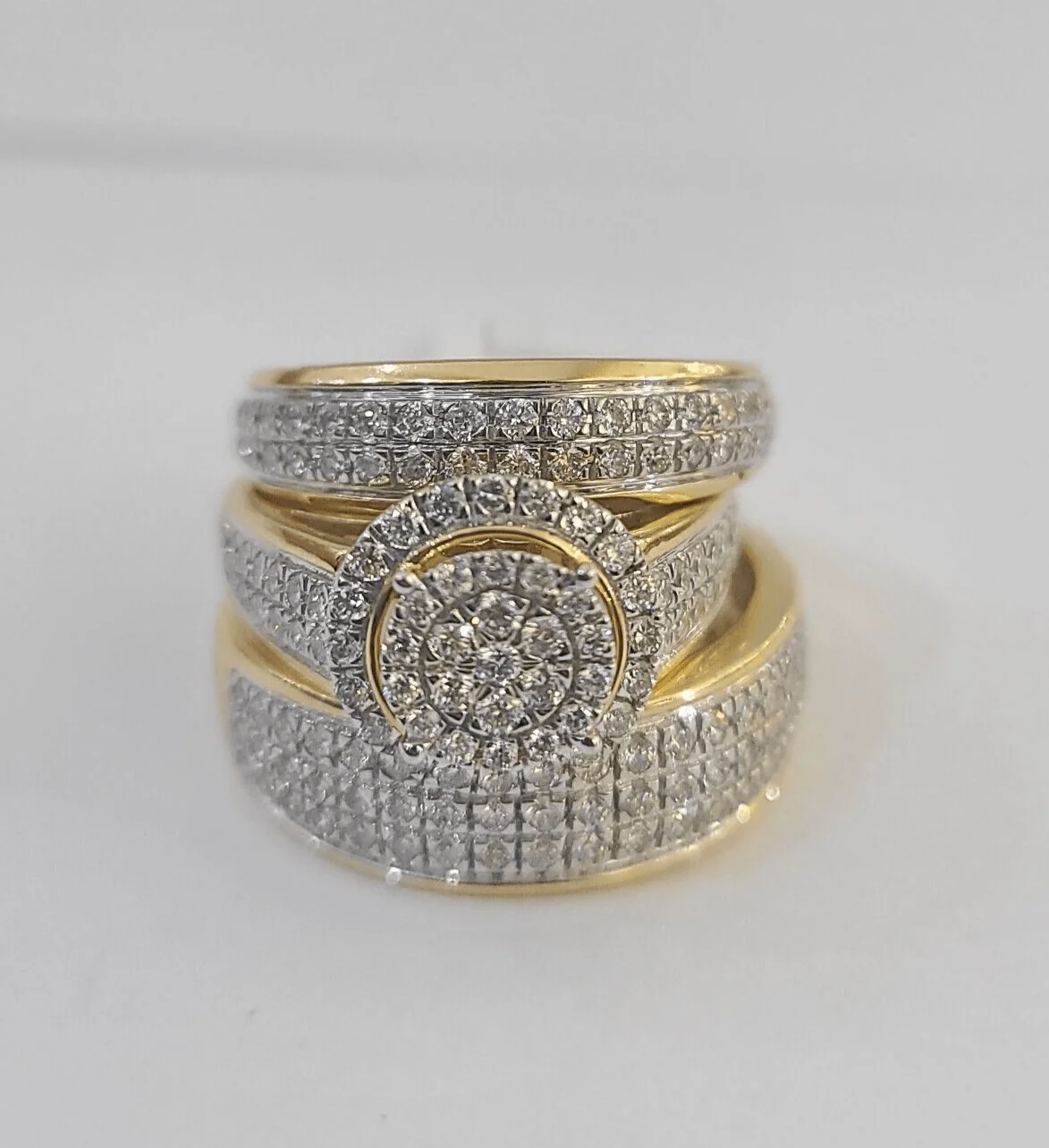 REAL 14k Diamond Ring Yellow Gold Ladies Men Trio SET Wedding Engagement Genuine - Image 5