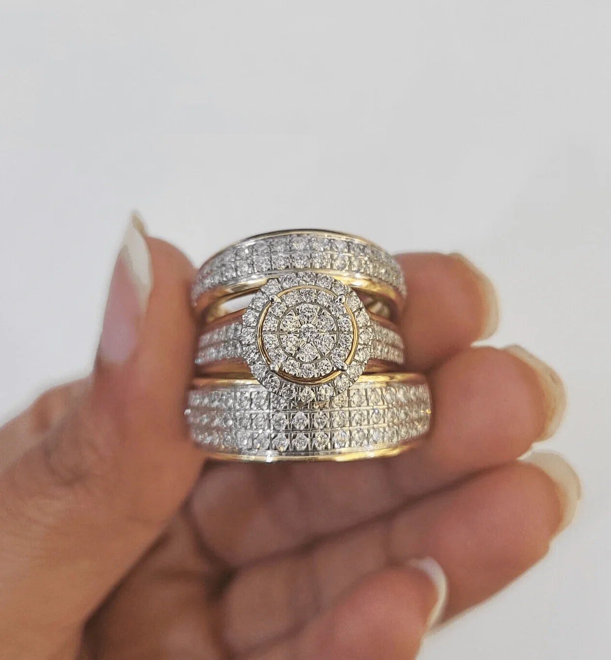 REAL 14k Diamond Ring Yellow Gold Ladies Men Trio SET Wedding Engagement Genuine - Image 6