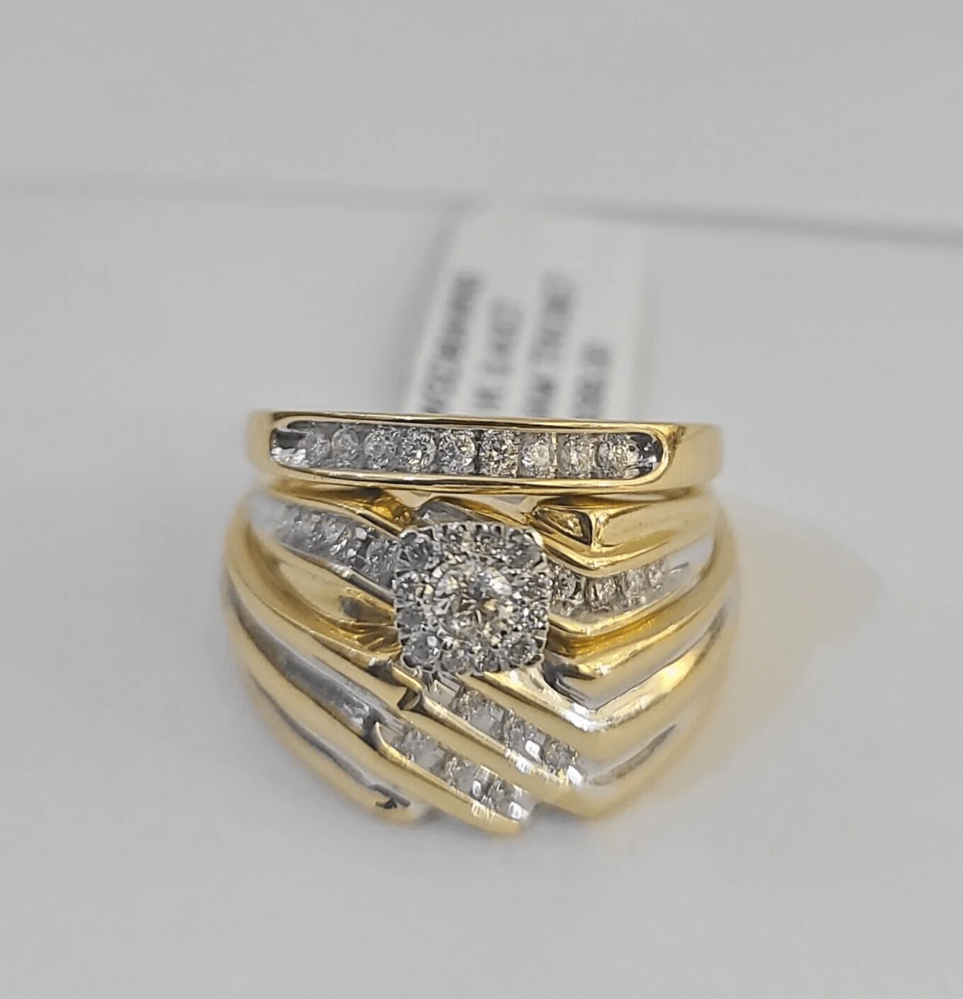 REAL 14k Diamond Ring Yellow Gold Ladies Men Trio SET Wedding Engagement Genuine - Image 2