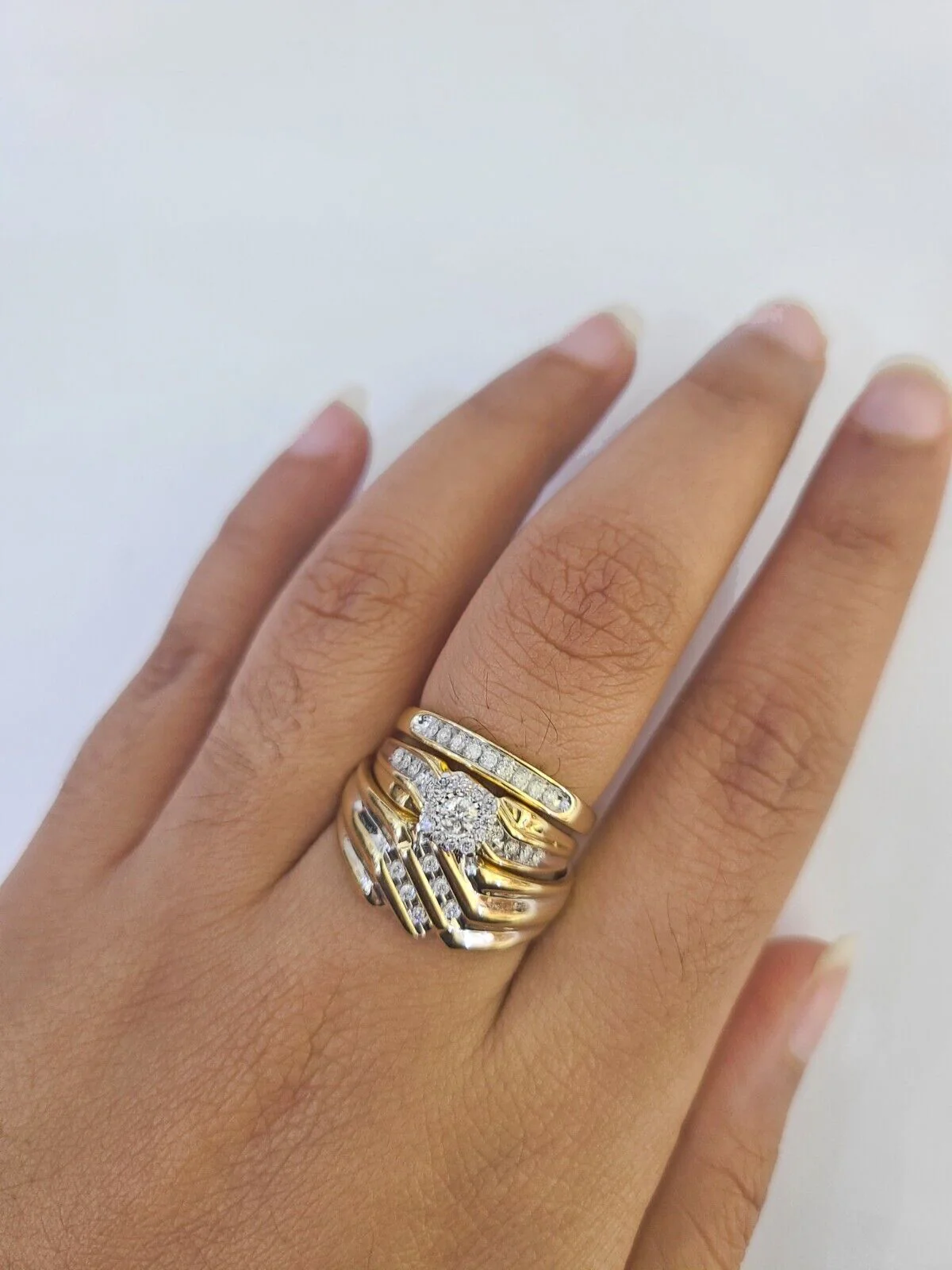 REAL 14k Diamond Ring Yellow Gold Ladies Men Trio SET Wedding Engagement Genuine - Image 3