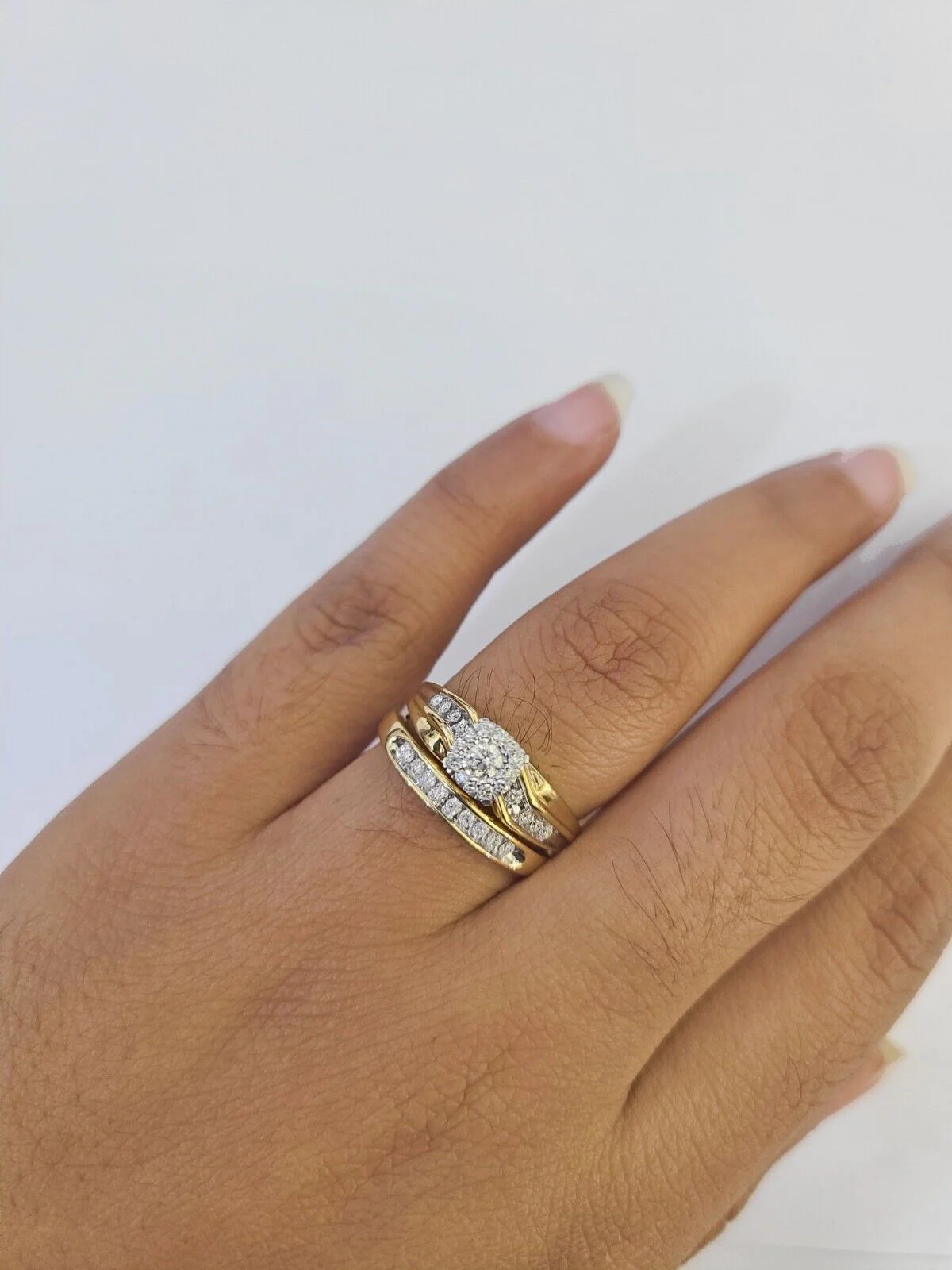 REAL 14k Diamond Ring Yellow Gold Ladies Men Trio SET Wedding Engagement Genuine - Image 6