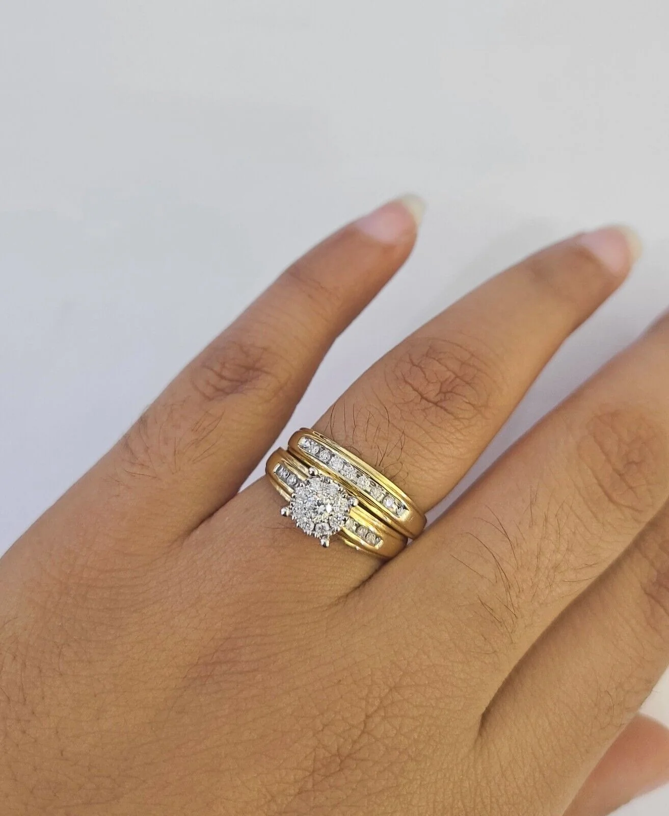 REAL 14k Diamond Ring Yellow Gold Ladies Men Trio SET Wedding Engagement Genuine - Image 3