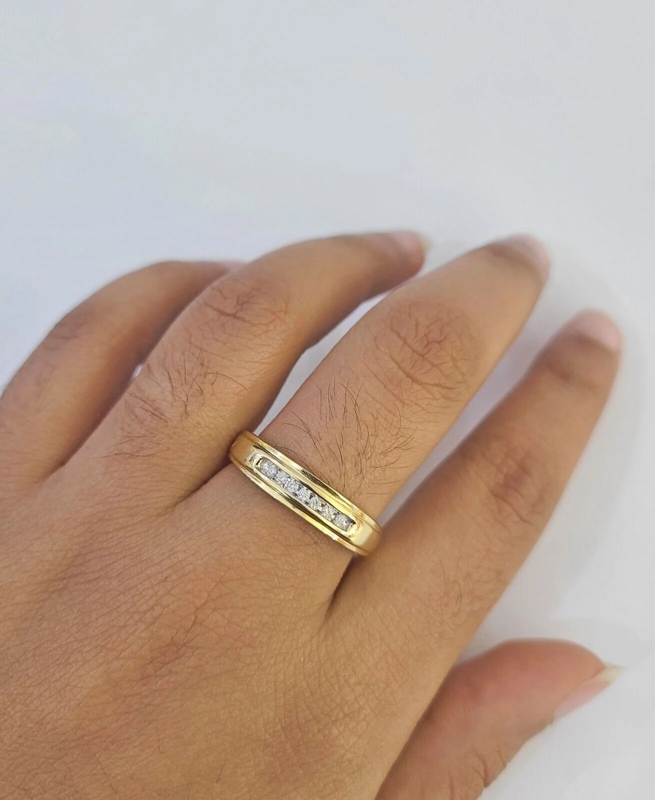 REAL 14k Diamond Ring Yellow Gold Ladies Men Trio SET Wedding Engagement Genuine - Image 4