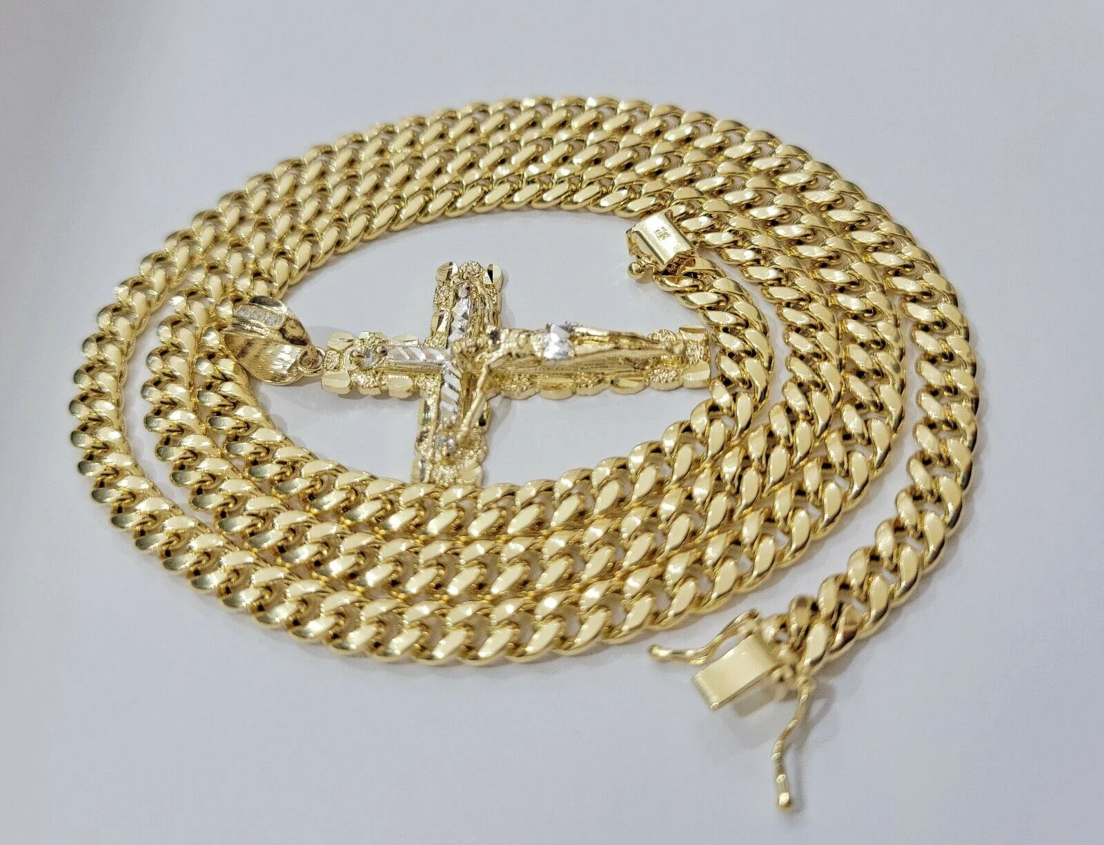 Real 14k Gold Chain Cross Pendant Necklace SET Miami Cuban Link 7mm 22"-28" 14kt - Image 11