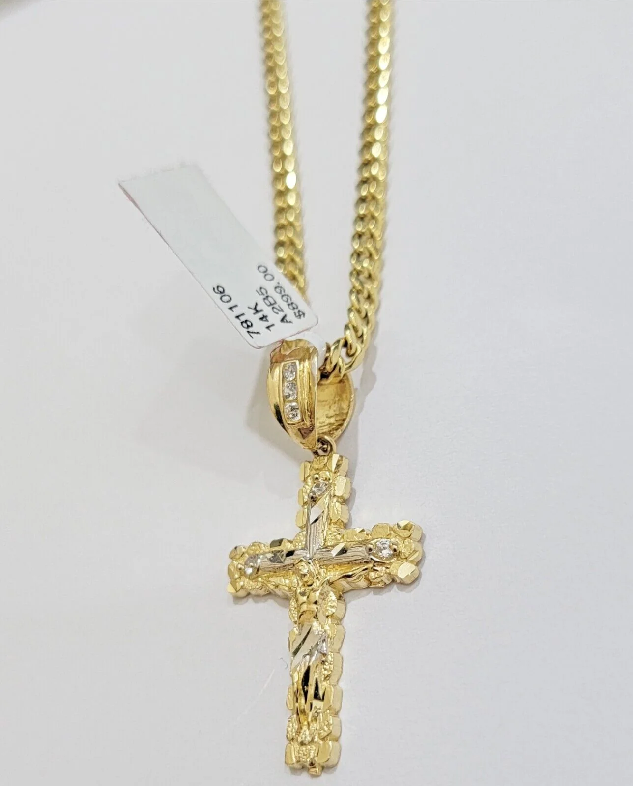 Real 14k Gold Chain & Cross pendant Set 14kt Miami Cuban Link Chain 4mm & Cham - Image 3