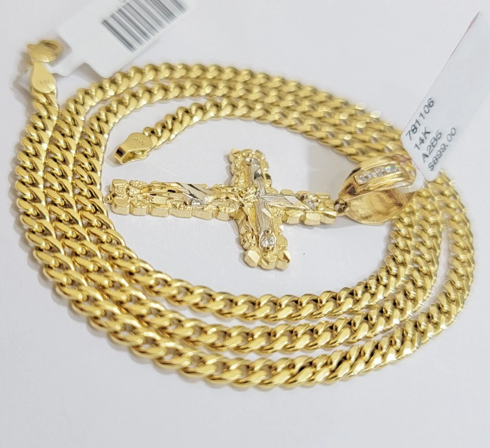 Real 14k Gold Chain & Cross pendant Set 14kt Miami Cuban Link Chain 4mm & Cham - Image 5