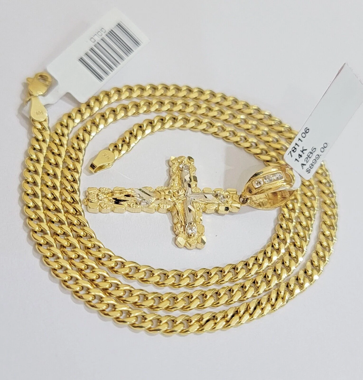 Real 14k Gold Chain & Cross pendant Set 14kt Miami Cuban Link Chain 4mm & Cham - Image 7