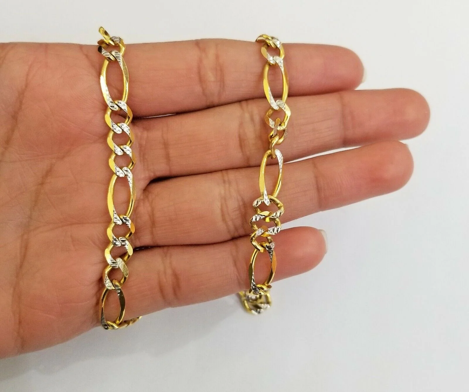 Real 14k Gold Chain Figaro Link Necklace 22" Solid Diamond Cut 7mm mens 14kt - Image 3