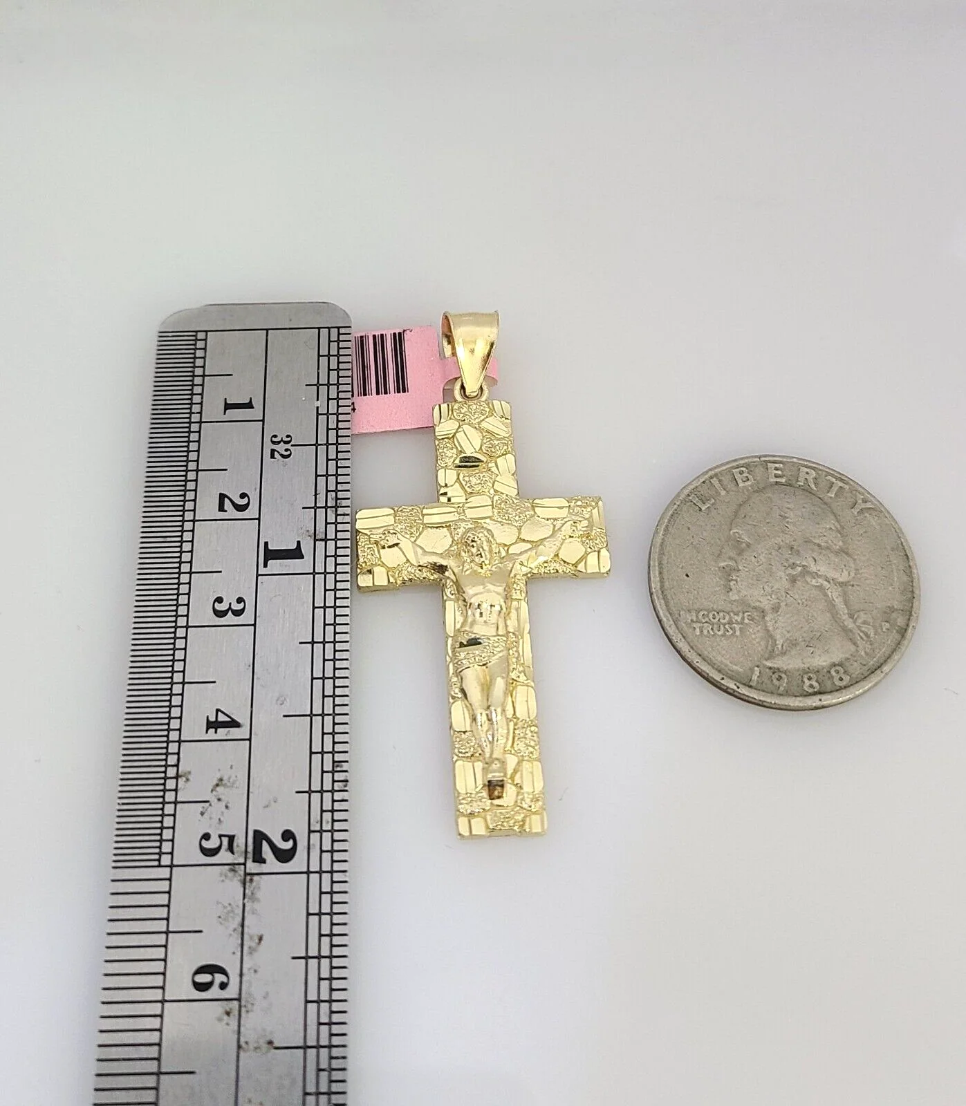 Real 14k Gold Chain Jesus Cross Pendant Set 14kt Cuban Curb Chain 4mm Charm - Image 7