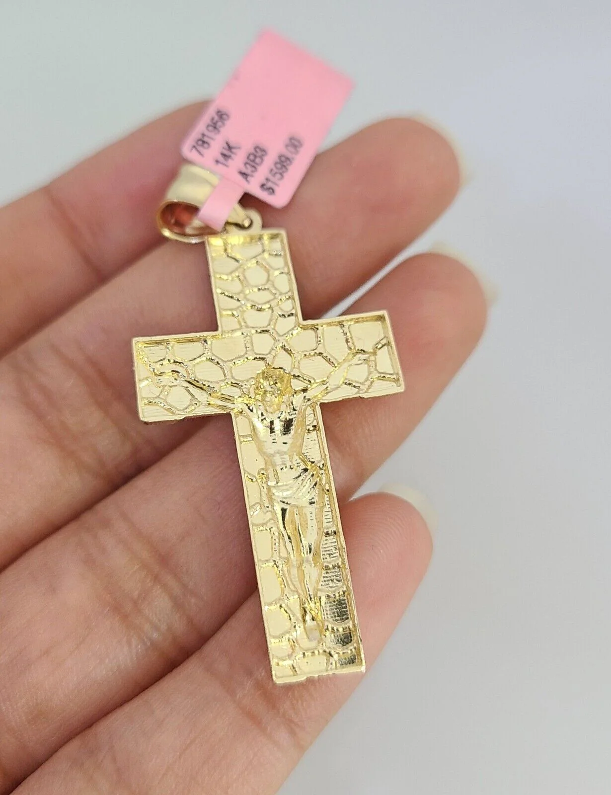 Real 14k Gold Chain Jesus Cross Pendant Set 14kt Cuban Curb Chain 4mm Charm - Image 8