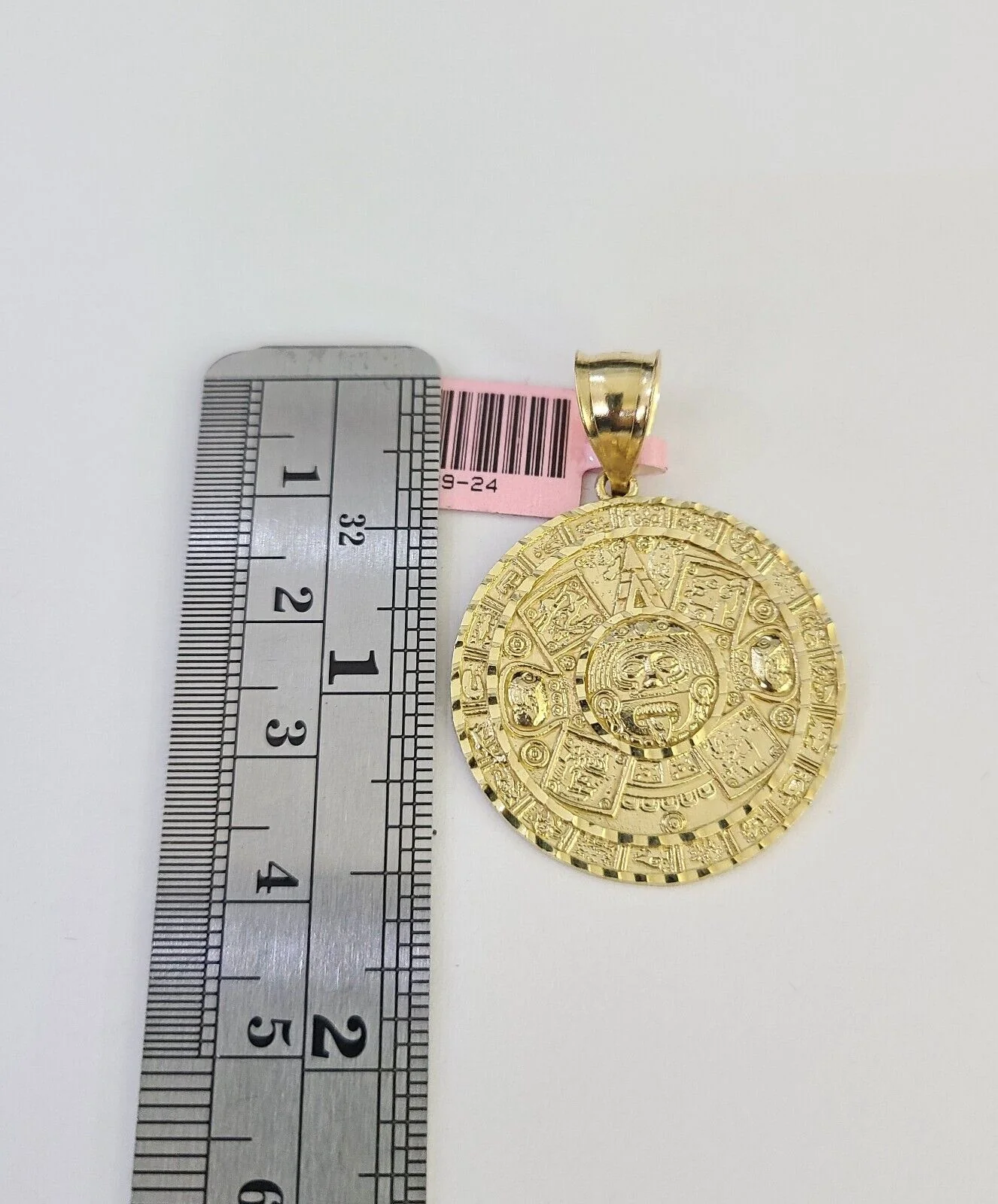 Real 14k Gold Charm Pendant Aztec Mayan Calendar 1.5" Round Style 14k - Image 3
