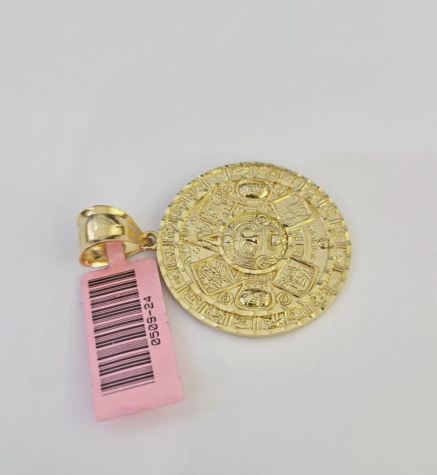 Real 14k Gold Charm Pendant Aztec Mayan Calendar 1.5" Round Style 14k - Image 4