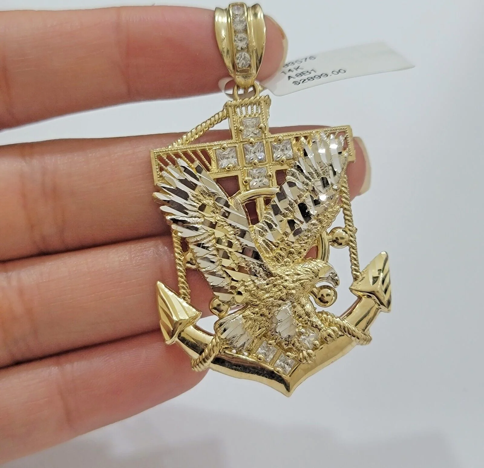 Real 14k Gold Charm Pendant Eagle Anchor 14 kt Yellow Gold For Men's Necklace - Image 4