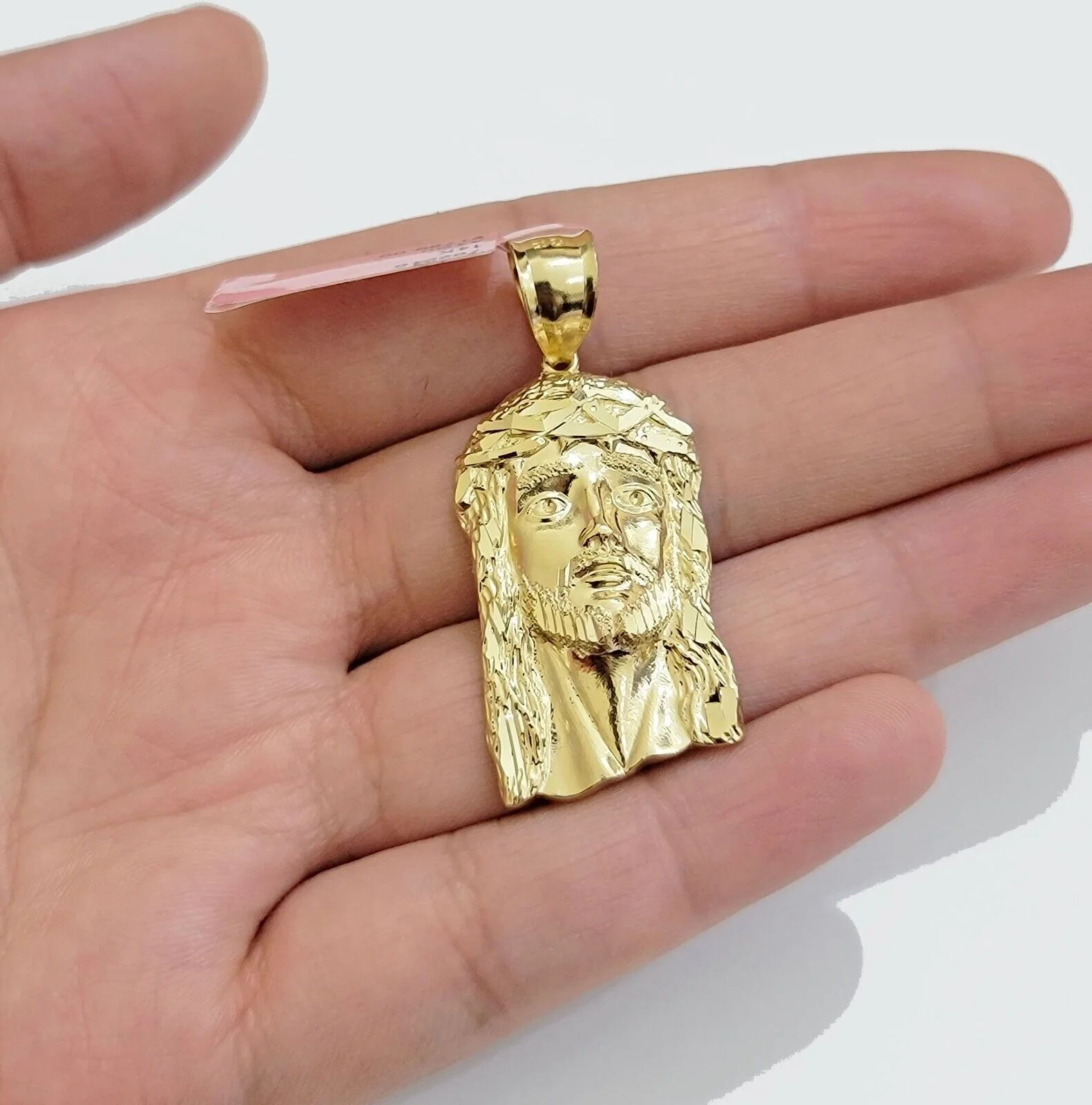 Real 14k Gold Charm Pendant Jesus Head 14kt Yellow Gold For Men Diamond Cuts - Image 5