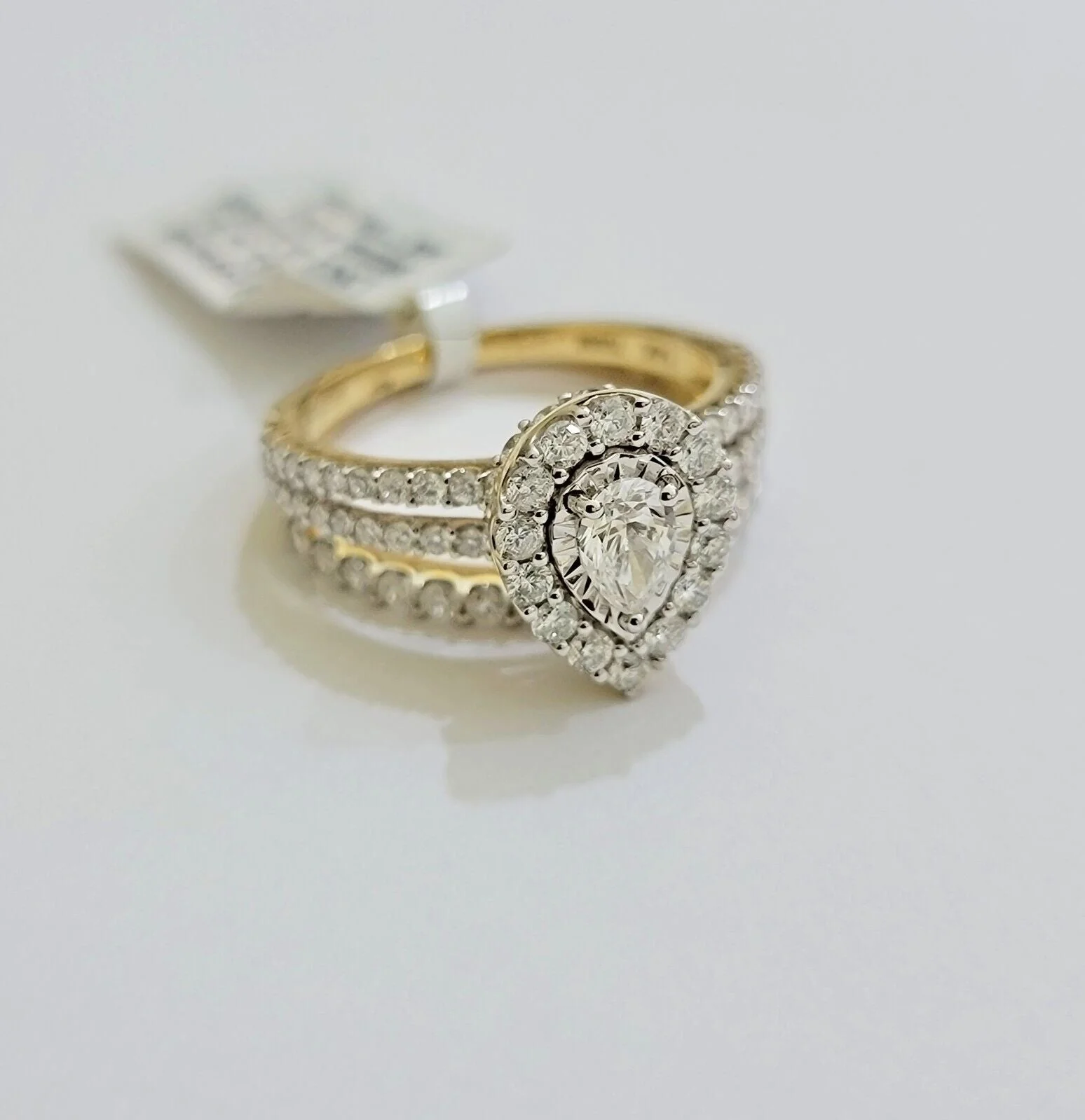 Real 14k Gold Diamond Engagement Wedding Ring Band SET  Pear/ Tear drop 1.5 CT Ring Sizes 6,7,8,9,10,11 & 12 - Image 3