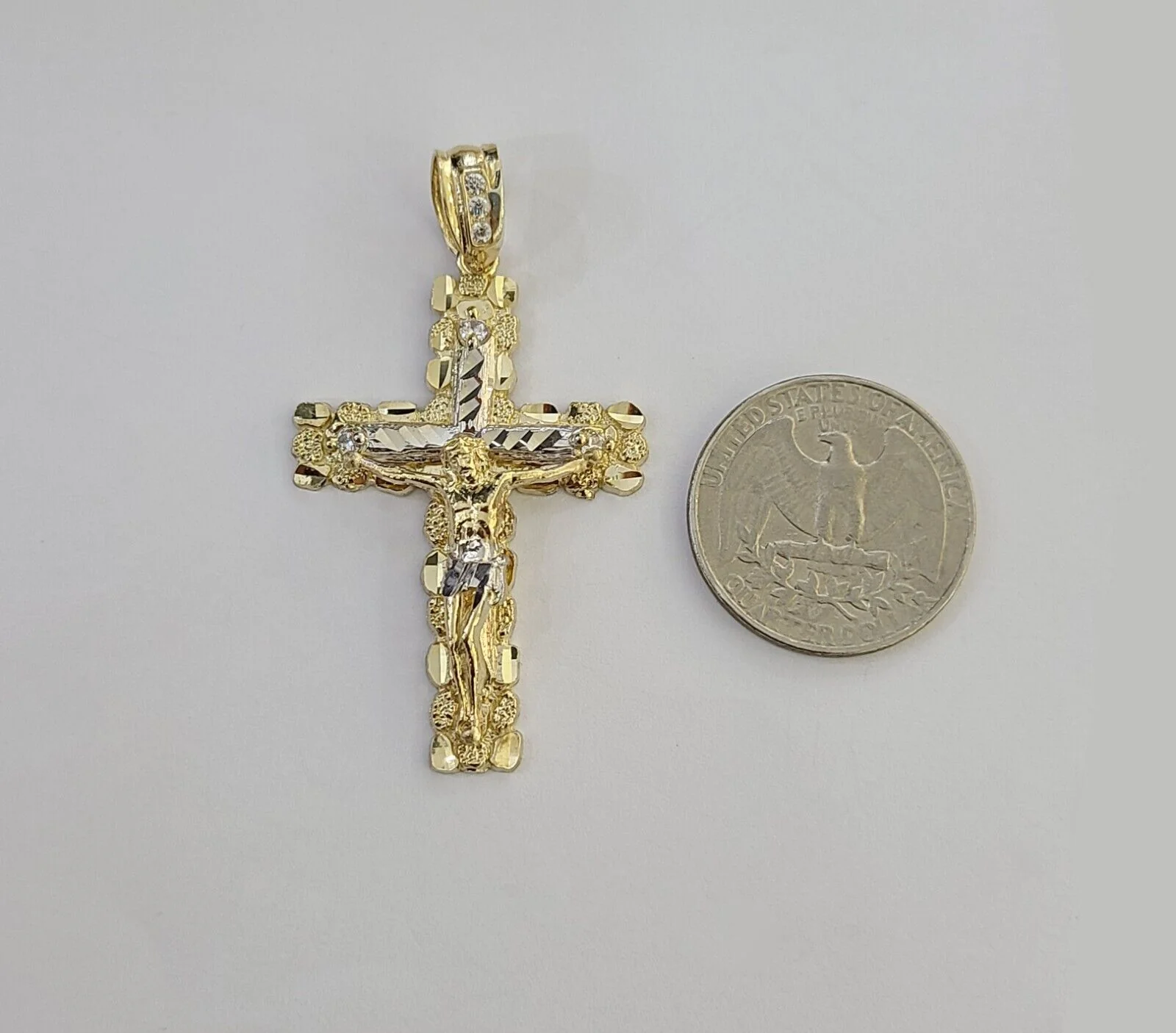 Real 14k Gold Jesus Cross Pendant Charm Crucifix 2" Inches 14kt Yellow Gold - Image 5