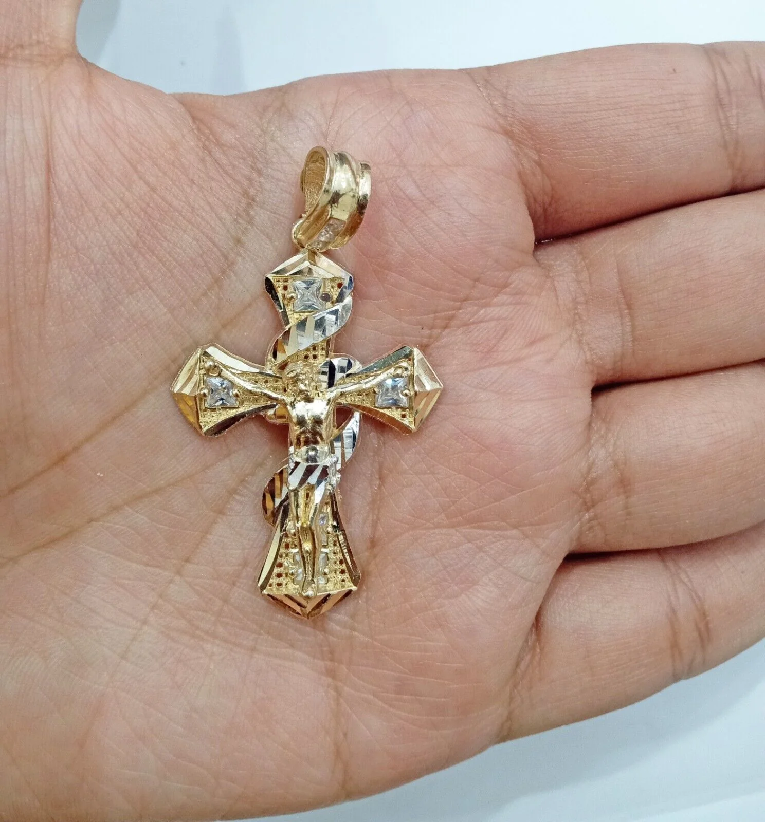 Real 14k Gold Jesus Crucifix Cross Charm Pendant 2" inch 14kt Yellow Gold - Image 2
