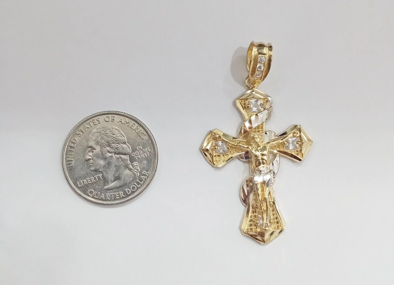 Real 14k Gold Jesus Crucifix Cross Charm Pendant 2" inch 14kt Yellow Gold - Image 4