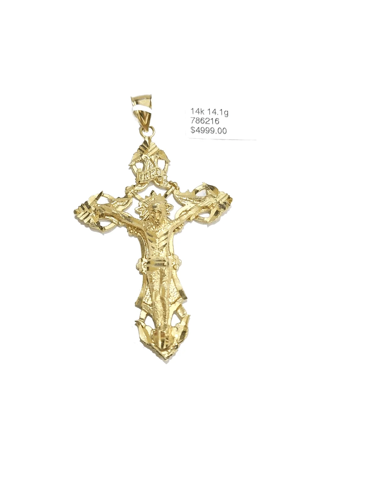 Real 14k Gold Jesus Crucifix Cross Charm Pendant 3" inch 14kt Yellow Gold - Image 2