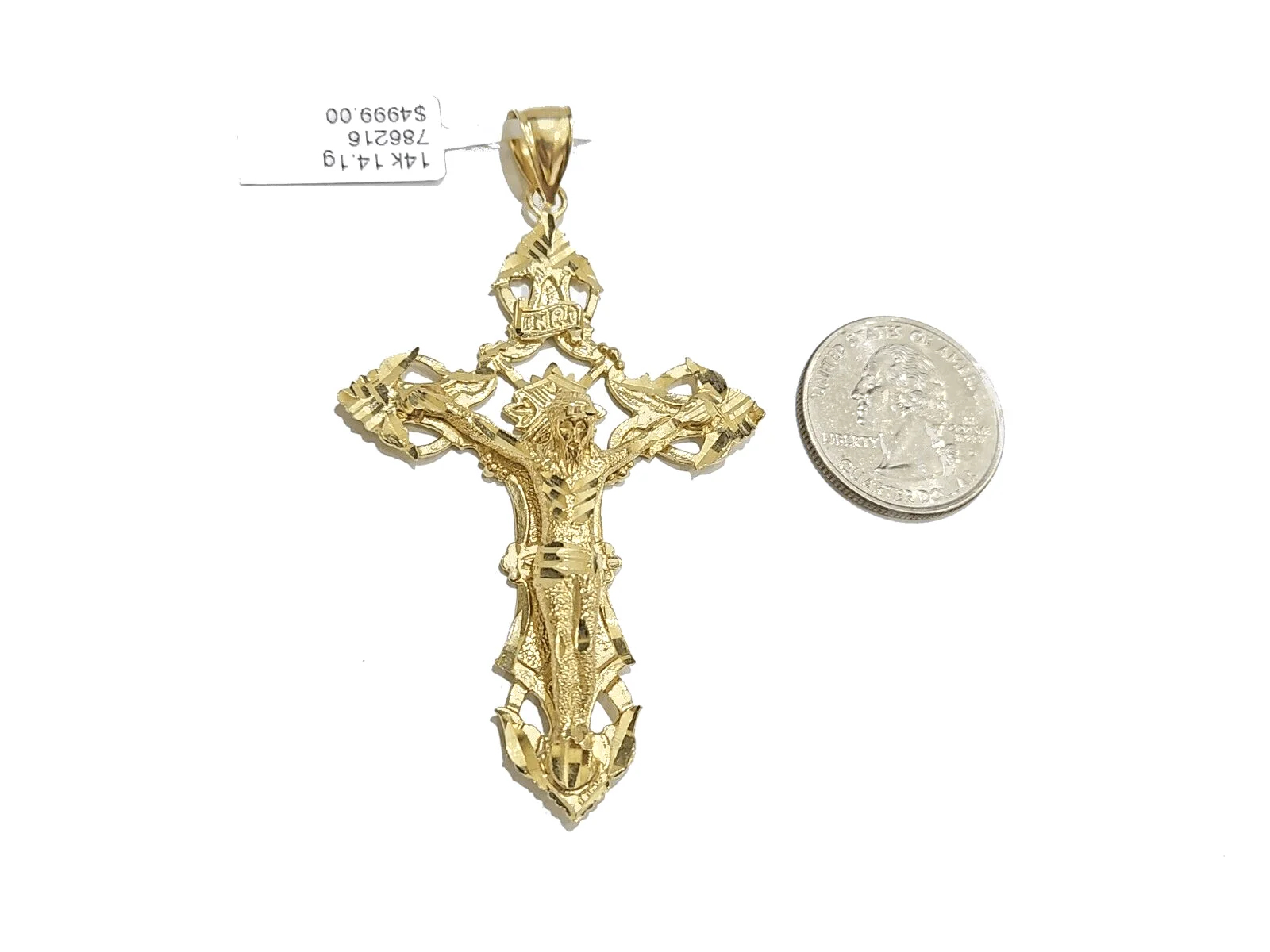 Real 14k Gold Jesus Crucifix Cross Charm Pendant 3" inch 14kt Yellow Gold - Image 4