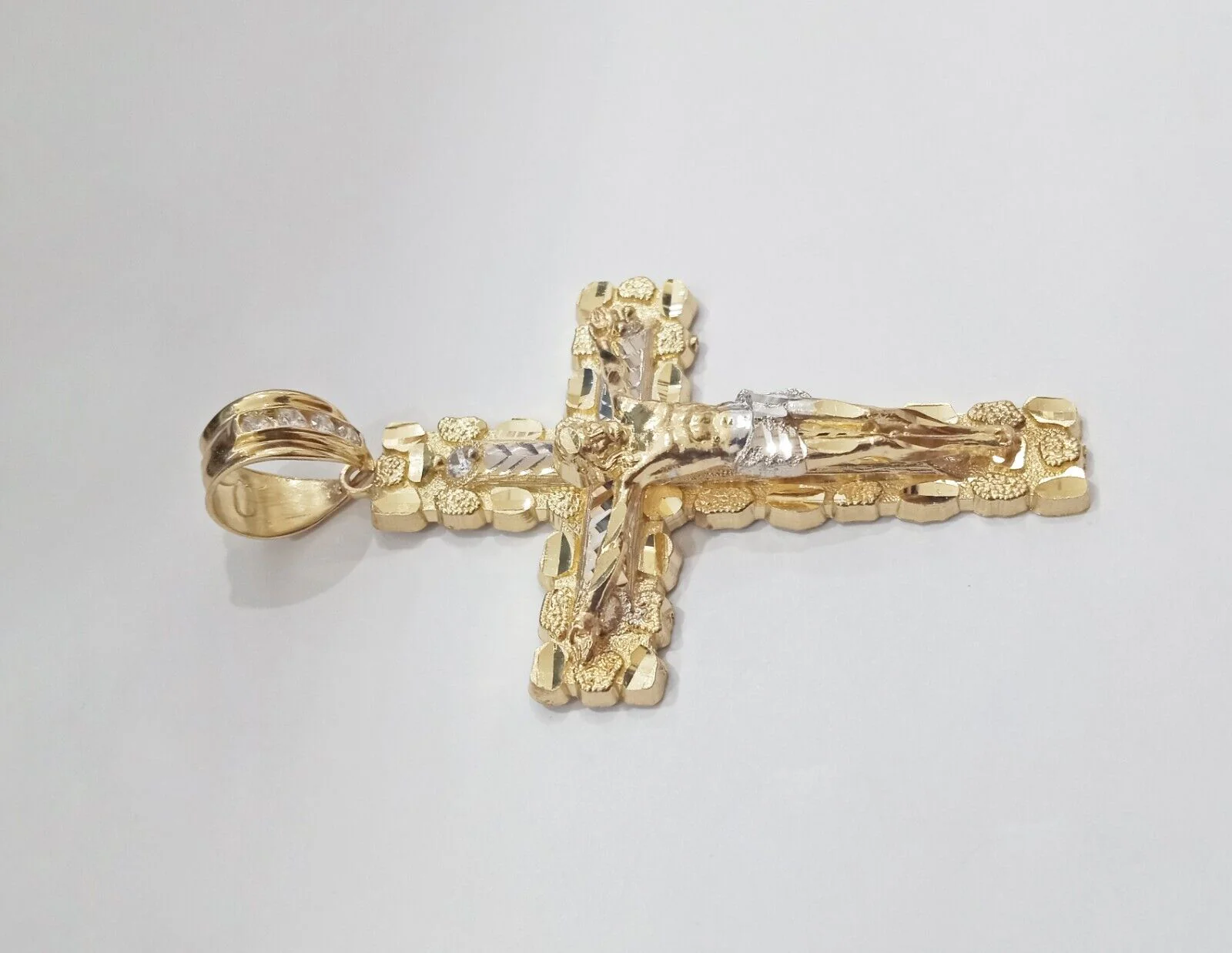 Real 14k Gold Jesus Nugget Cross Charm Pendant 2.9" inch 14kt Yellow Gold - Image 2