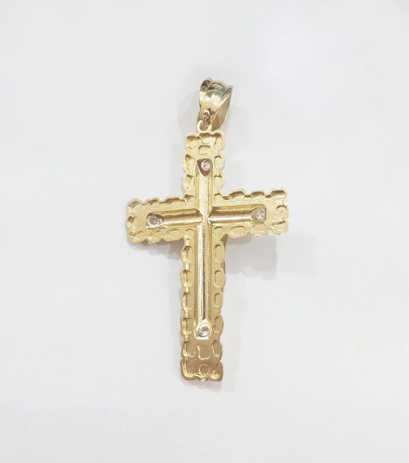 Real 14k Gold Jesus Nugget Cross Charm Pendant 2.9" inch 14kt Yellow Gold - Image 3