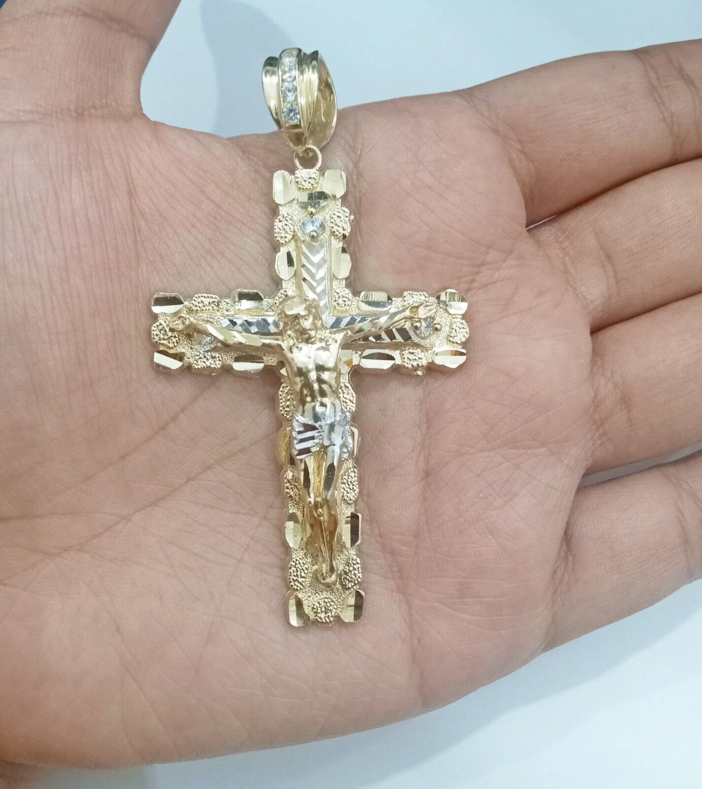 Real 14k Gold Jesus Nugget Cross Charm Pendant 2.9" inch 14kt Yellow Gold - Image 4