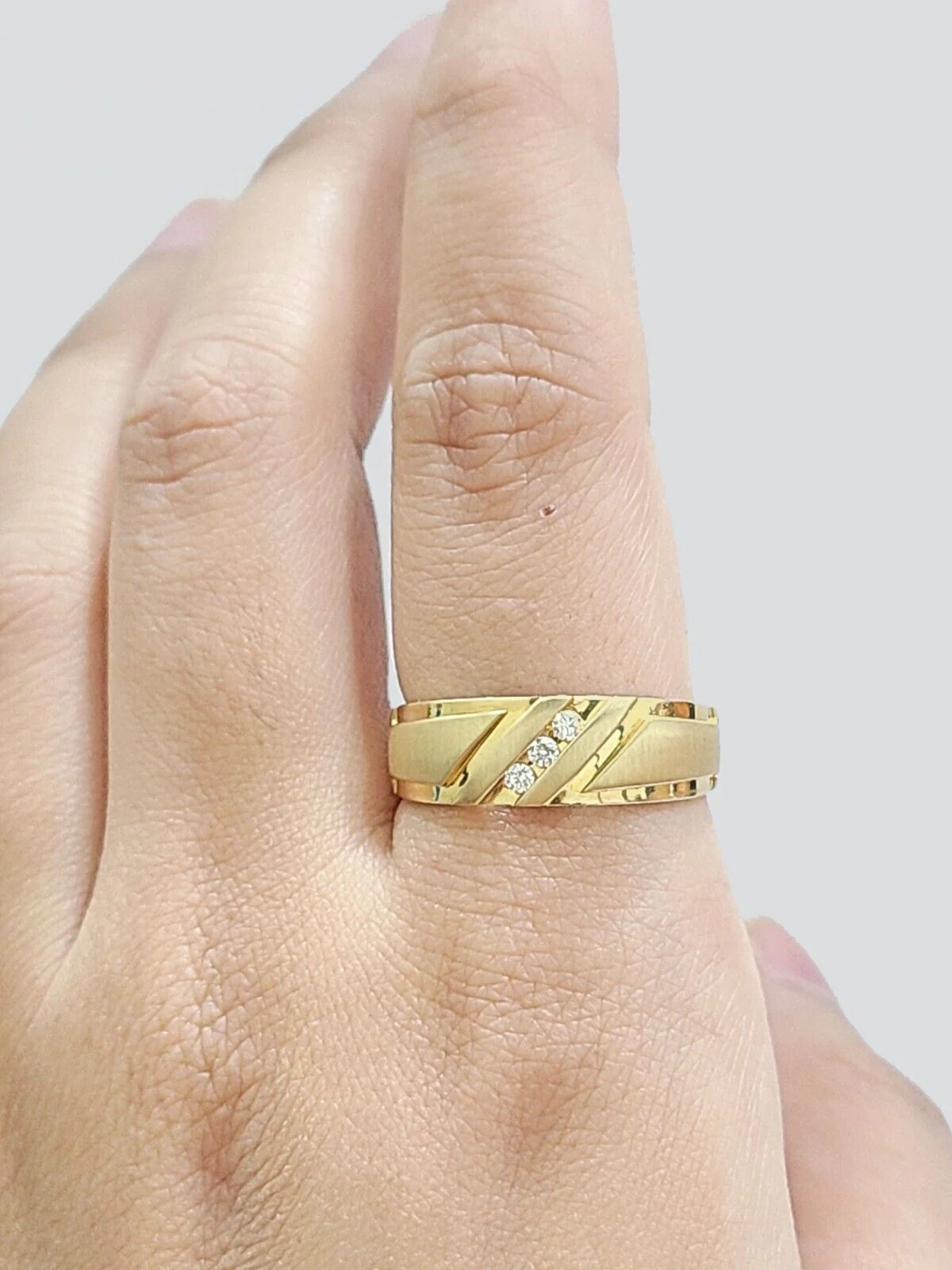 Real 14k Gold Men's Ring 14kt Yellow gold, Wedding Band Diamond - Image 3